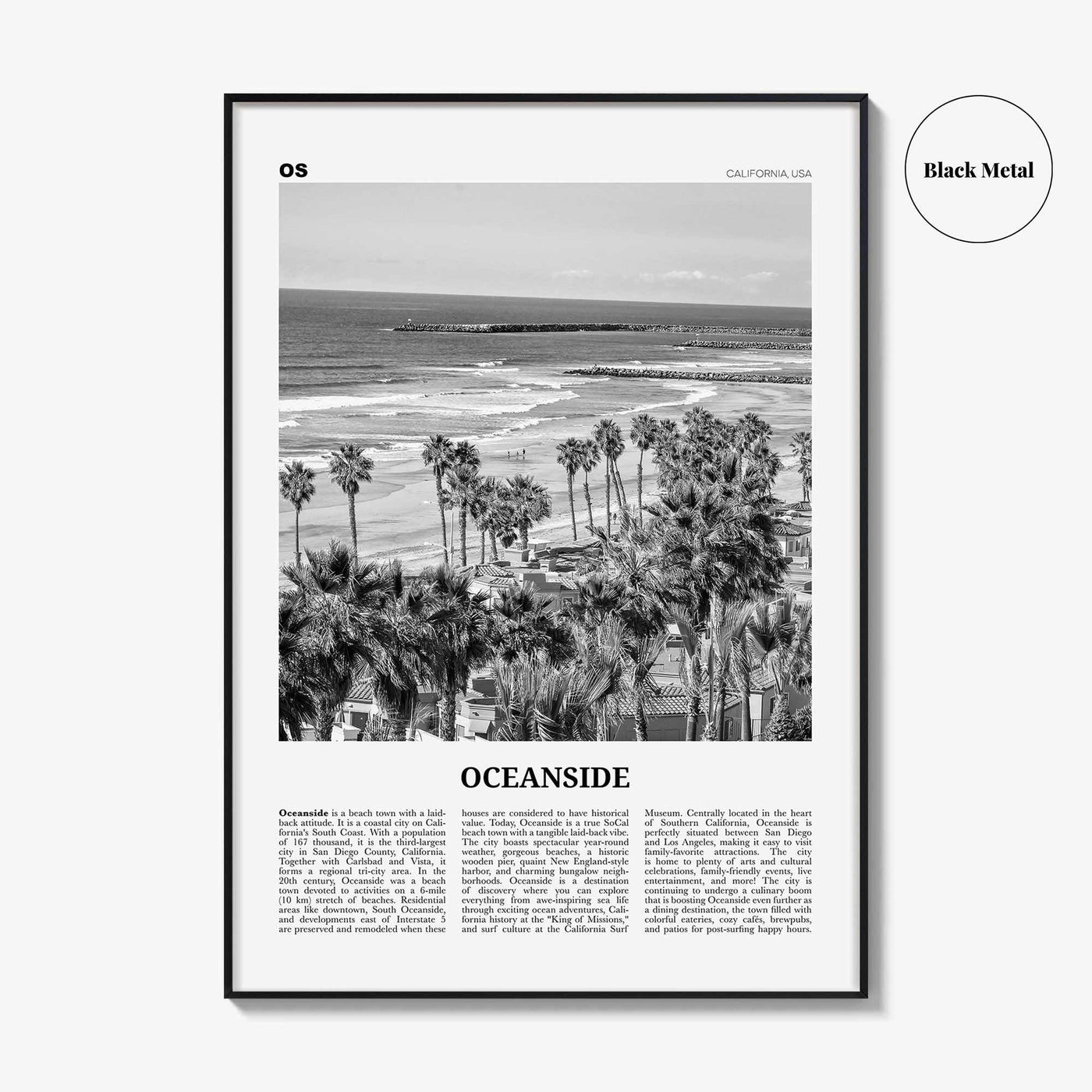 Oceanside Print Black and White No 1, Oceanside Wall Art, Oceanside Poster, Oceanside Photo, California, USA, United States, North America