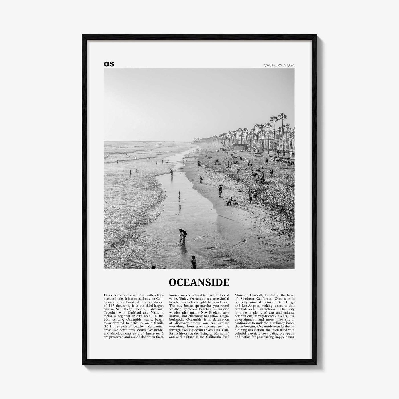 Oceanside Print Black and White No 2, Oceanside Wall Art, Oceanside Poster, Oceanside Photo, California, USA, United States