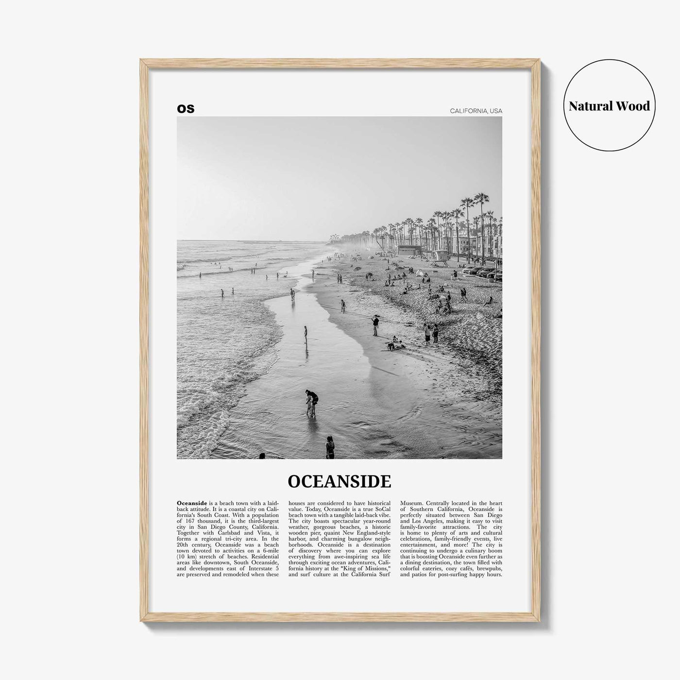 Oceanside Print Black and White No 2, Oceanside Wall Art, Oceanside Poster, Oceanside Photo, California, USA, United States