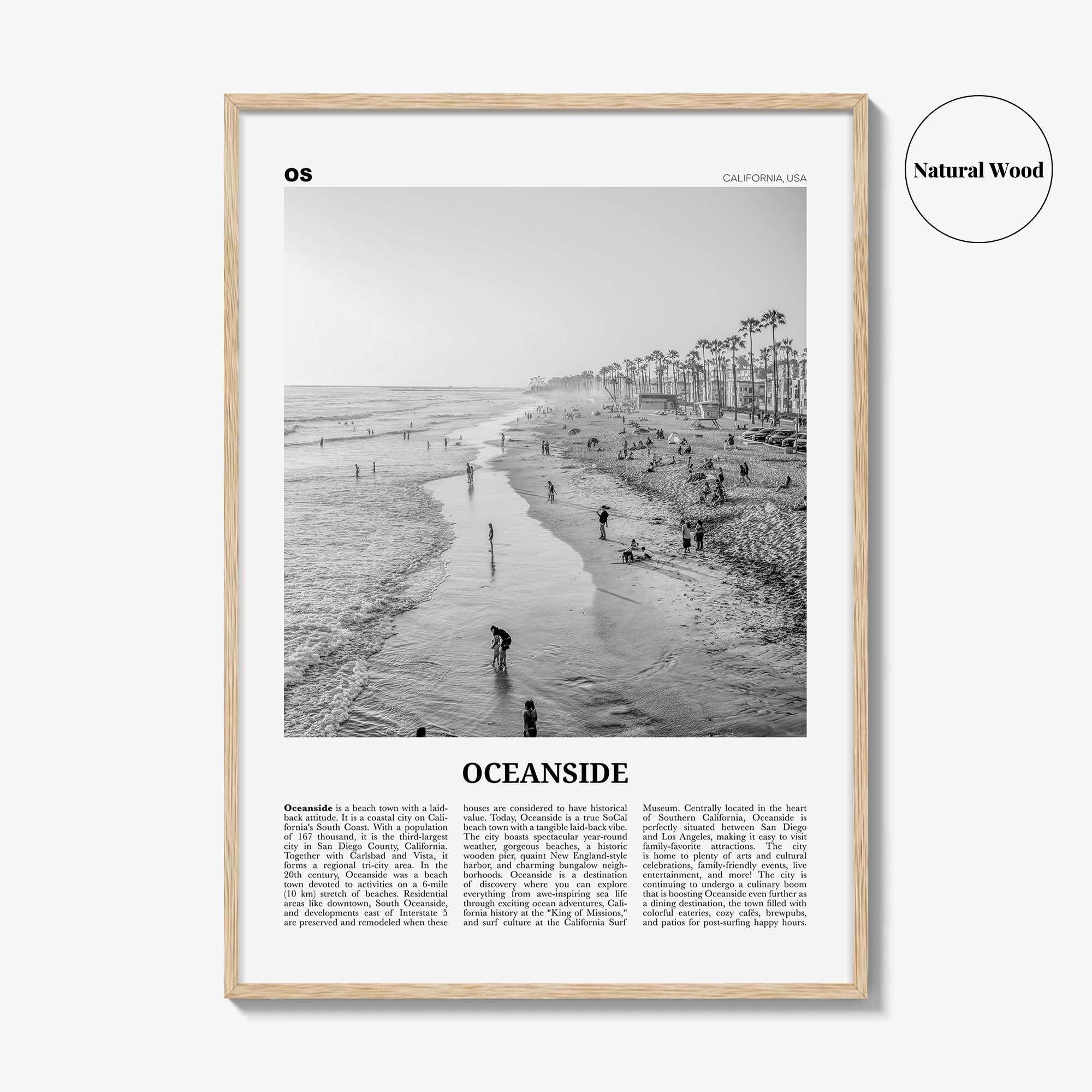 Oceanside Print Black and White No 2, Oceanside Wall Art, Oceanside Poster, Oceanside Photo, California, USA, United States