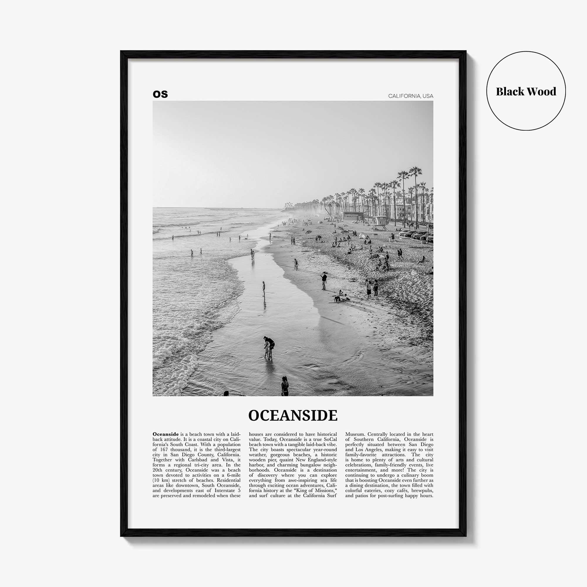Oceanside Print Black and White No 2, Oceanside Wall Art, Oceanside Poster, Oceanside Photo, California, USA, United States