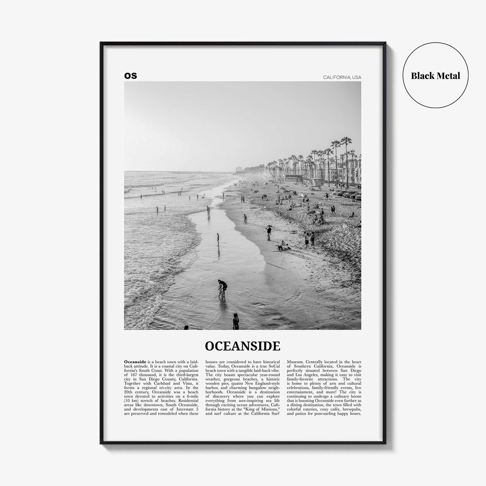 Oceanside Print Black and White No 2, Oceanside Wall Art, Oceanside Poster, Oceanside Photo, California, USA, United States