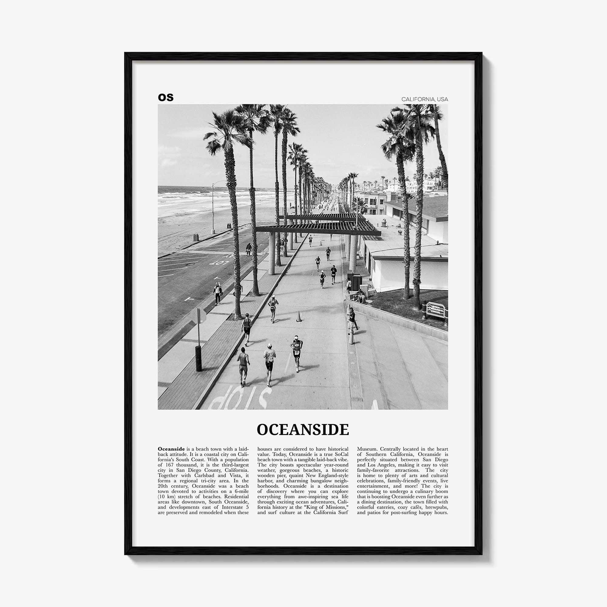 Oceanside Print Black and White No 3, Oceanside Wall Art, Oceanside Poster, Oceanside Photo, California, USA, United States