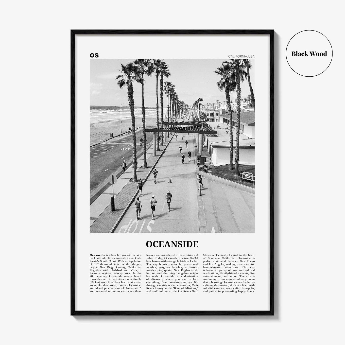 Oceanside Print Black and White No 3, Oceanside Wall Art, Oceanside Poster, Oceanside Photo, California, USA, United States