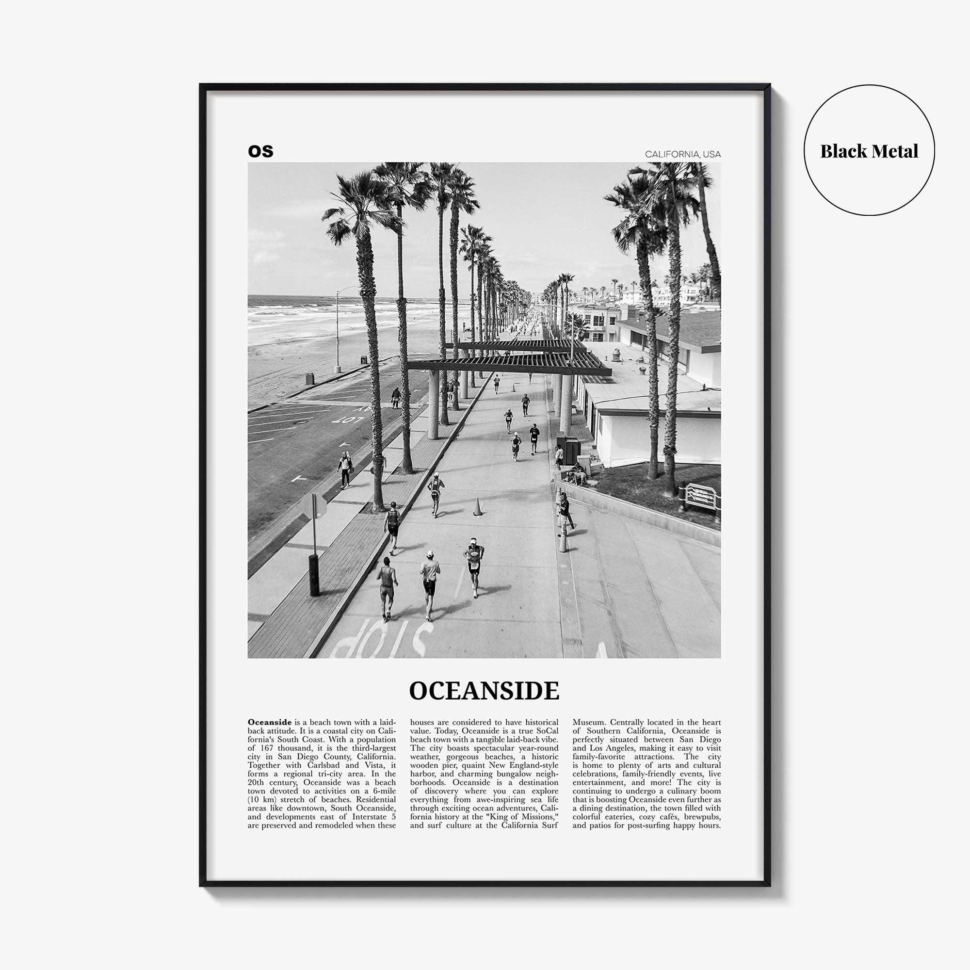 Oceanside Print Black and White No 3, Oceanside Wall Art, Oceanside Poster, Oceanside Photo, California, USA, United States