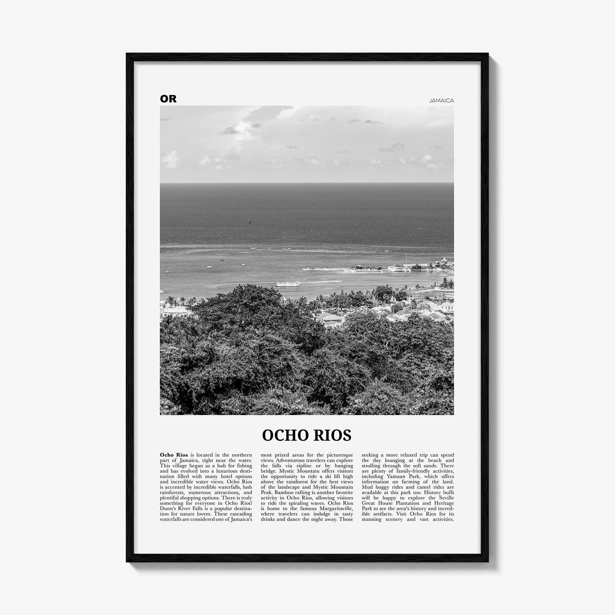 Ocho Rios Print Black and White, Ocho Rios Wall Art, Ocho Rios Poster, Ocho Rios Photo, Ocho Rios Wall Décor, Ocho Rios Map, Jamaica
