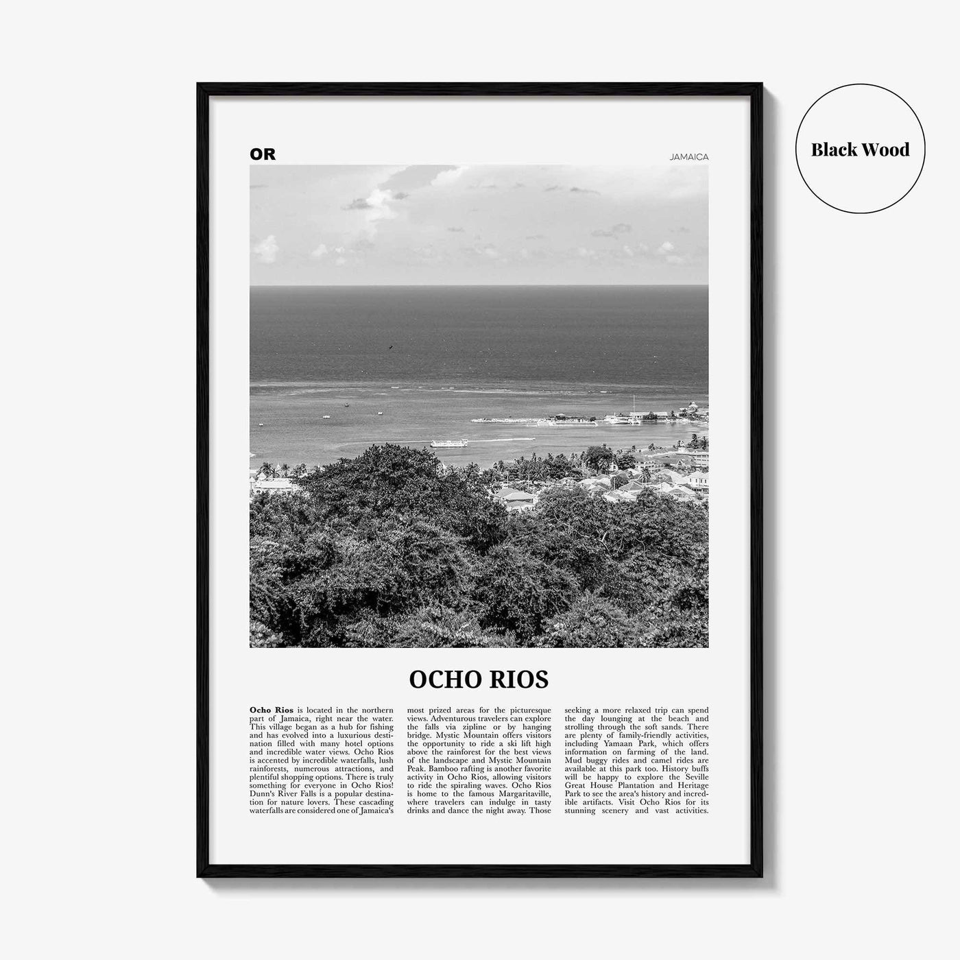 Ocho Rios Print Black and White, Ocho Rios Wall Art, Ocho Rios Poster, Ocho Rios Photo, Ocho Rios Wall Décor, Ocho Rios Map, Jamaica
