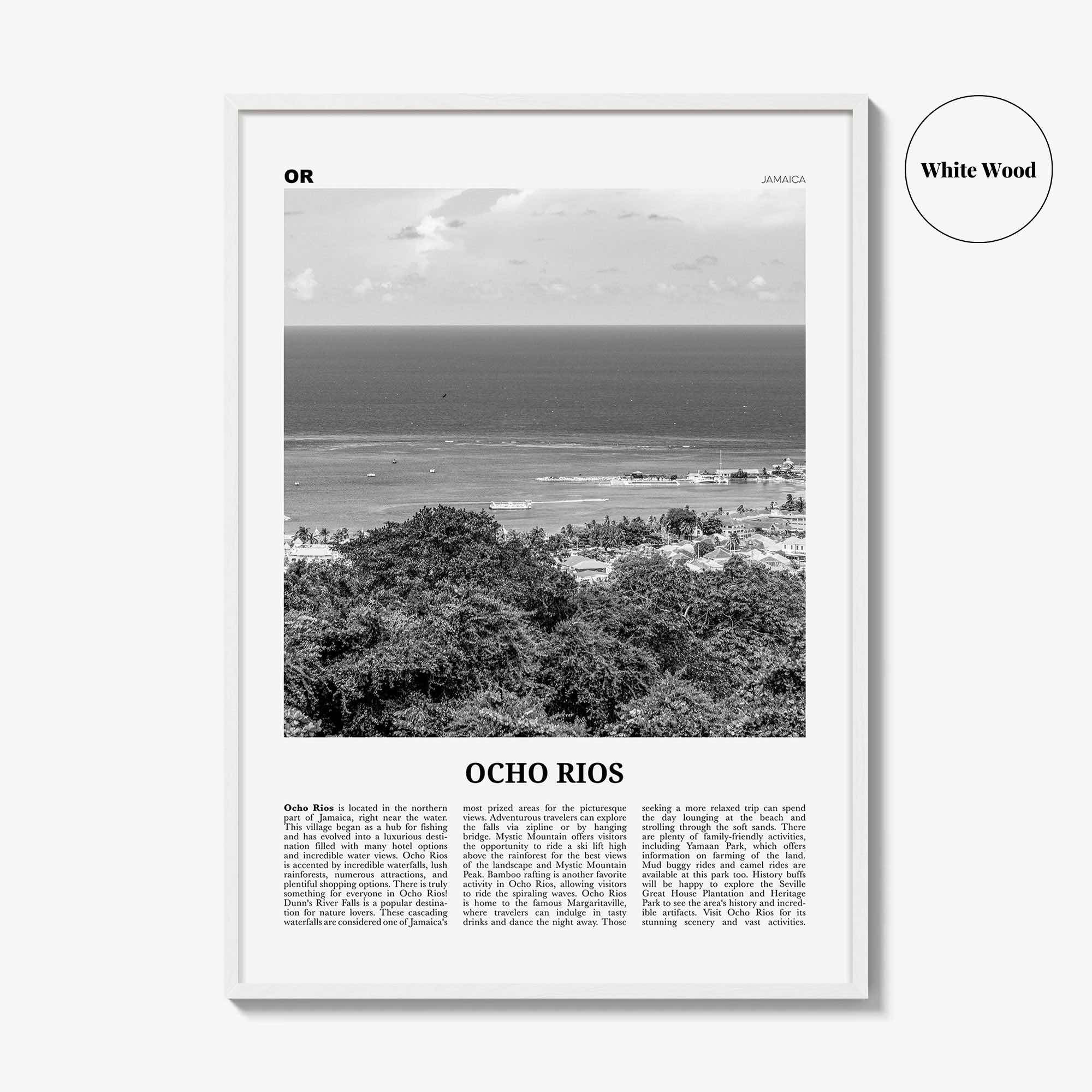 Ocho Rios Print Black and White, Ocho Rios Wall Art, Ocho Rios Poster, Ocho Rios Photo, Ocho Rios Wall Décor, Ocho Rios Map, Jamaica