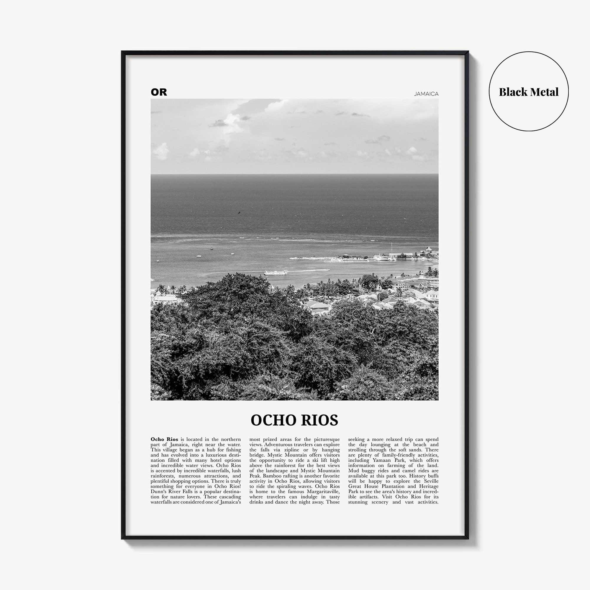 Ocho Rios Print Black and White, Ocho Rios Wall Art, Ocho Rios Poster, Ocho Rios Photo, Ocho Rios Wall Décor, Ocho Rios Map, Jamaica