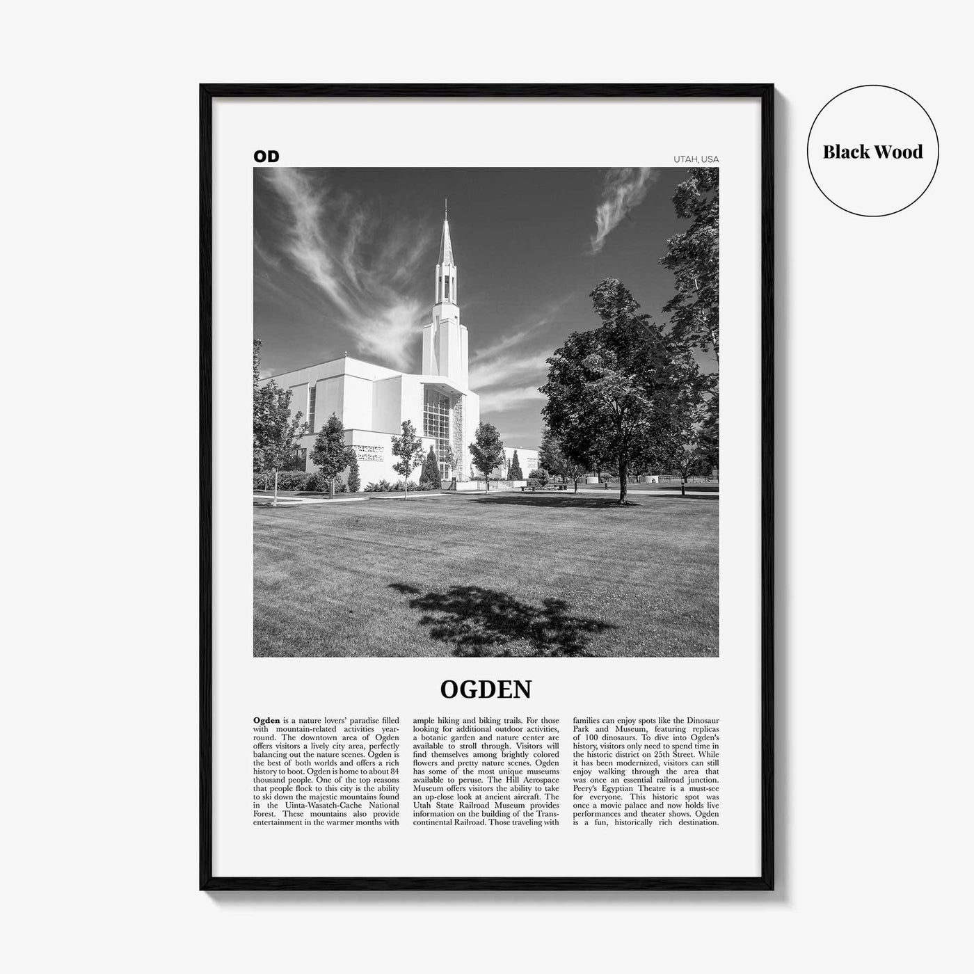 Ogden Print Black and White, Ogden Wall Art, Ogden Poster, Ogden Photo, Ogden Wall Décor, Ogden Map, Utah, USA