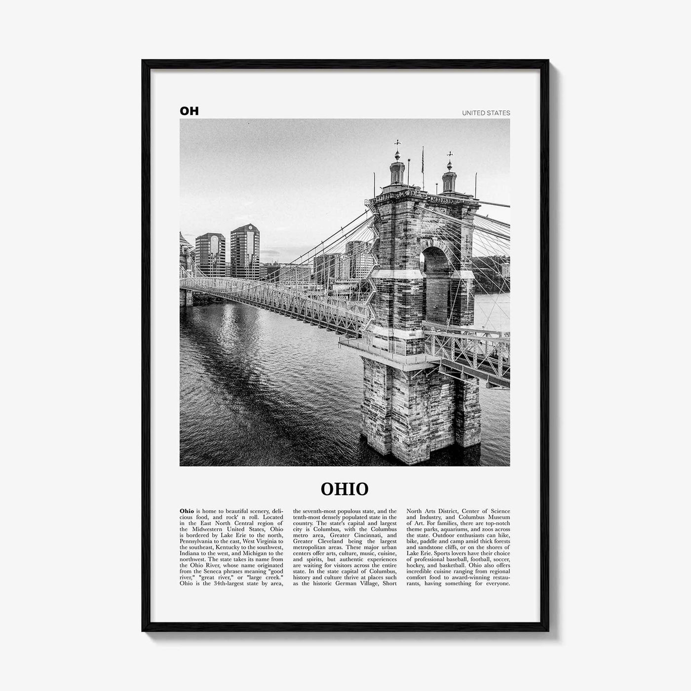 Ohio Print Black and White No 1, Ohio Wall Art, Ohio Poster, Ohio Photo, Ohio Wall Decor, USA, United States, North America