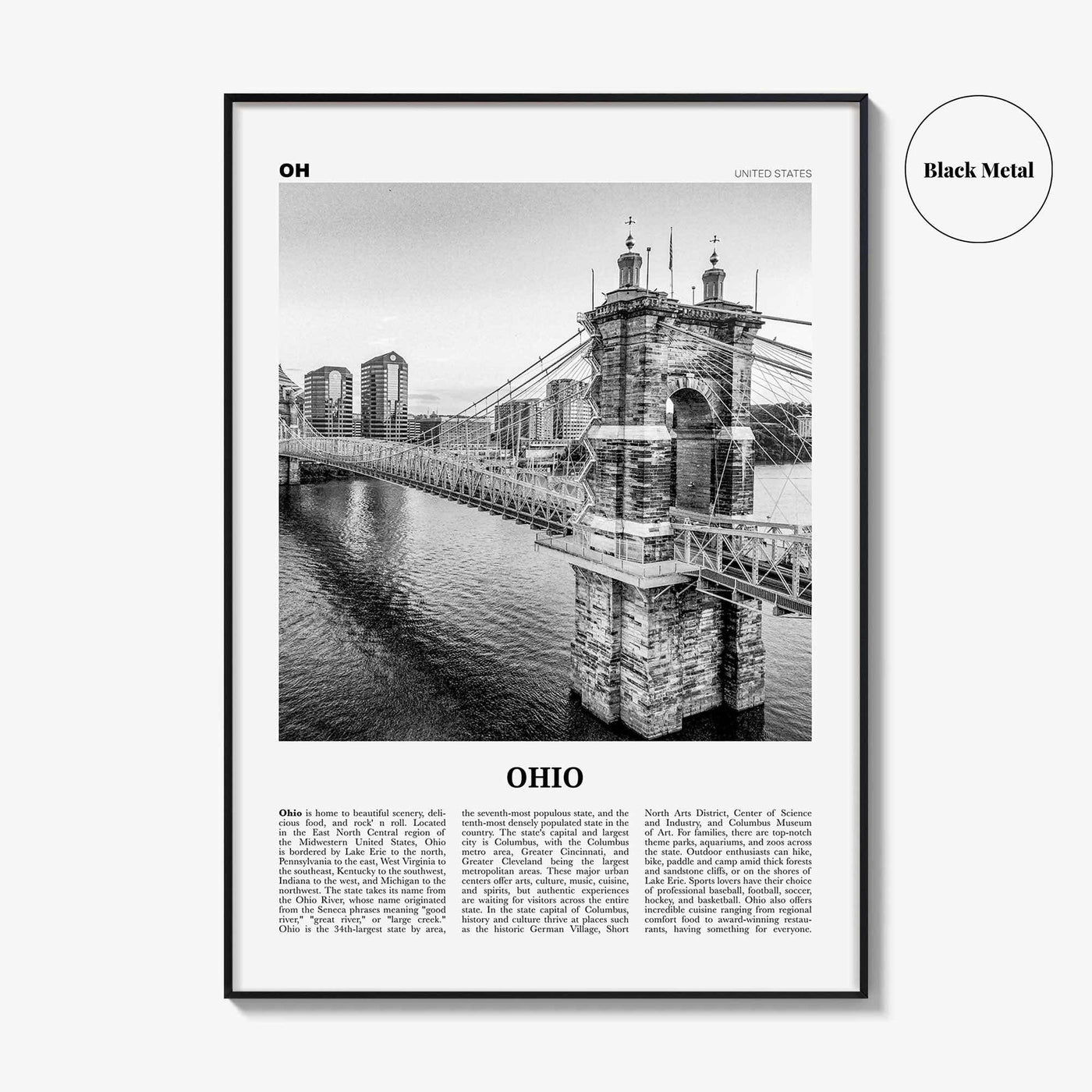 Ohio Print Black and White No 1, Ohio Wall Art, Ohio Poster, Ohio Photo, Ohio Wall Decor, USA, United States, North America