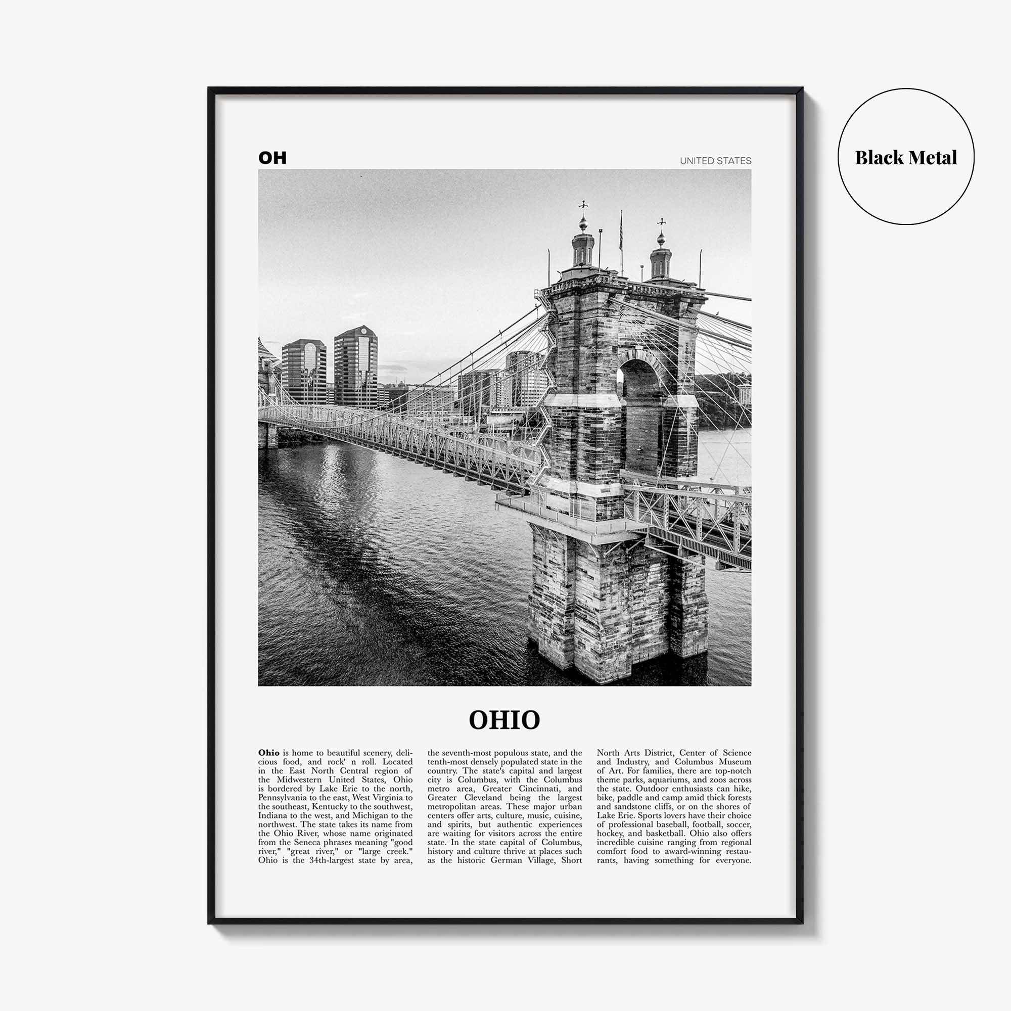 Ohio Print Black and White No 1, Ohio Wall Art, Ohio Poster, Ohio Photo, Ohio Wall Decor, USA, United States, North America