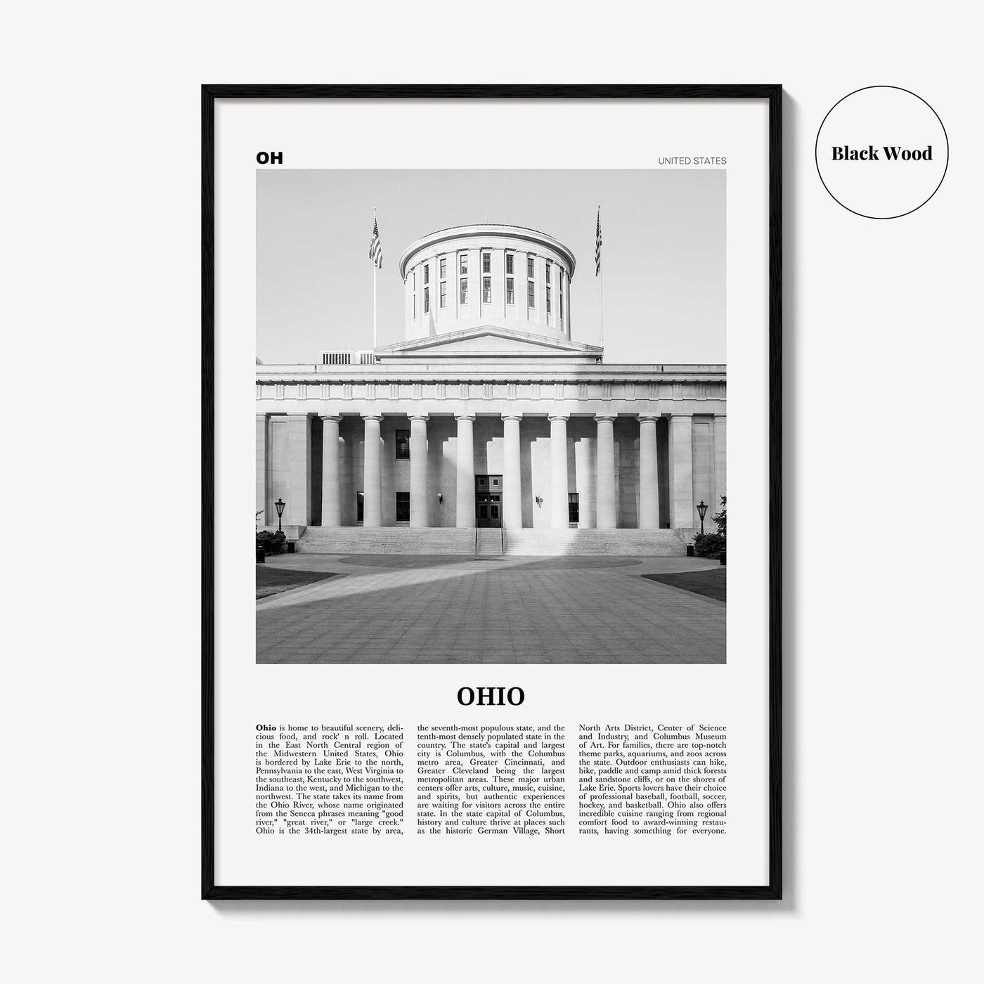 Ohio Print Black and White No 2, Ohio Wall Art, Ohio Poster, Ohio Photo, Ohio Wall Decor, USA, United States, North America