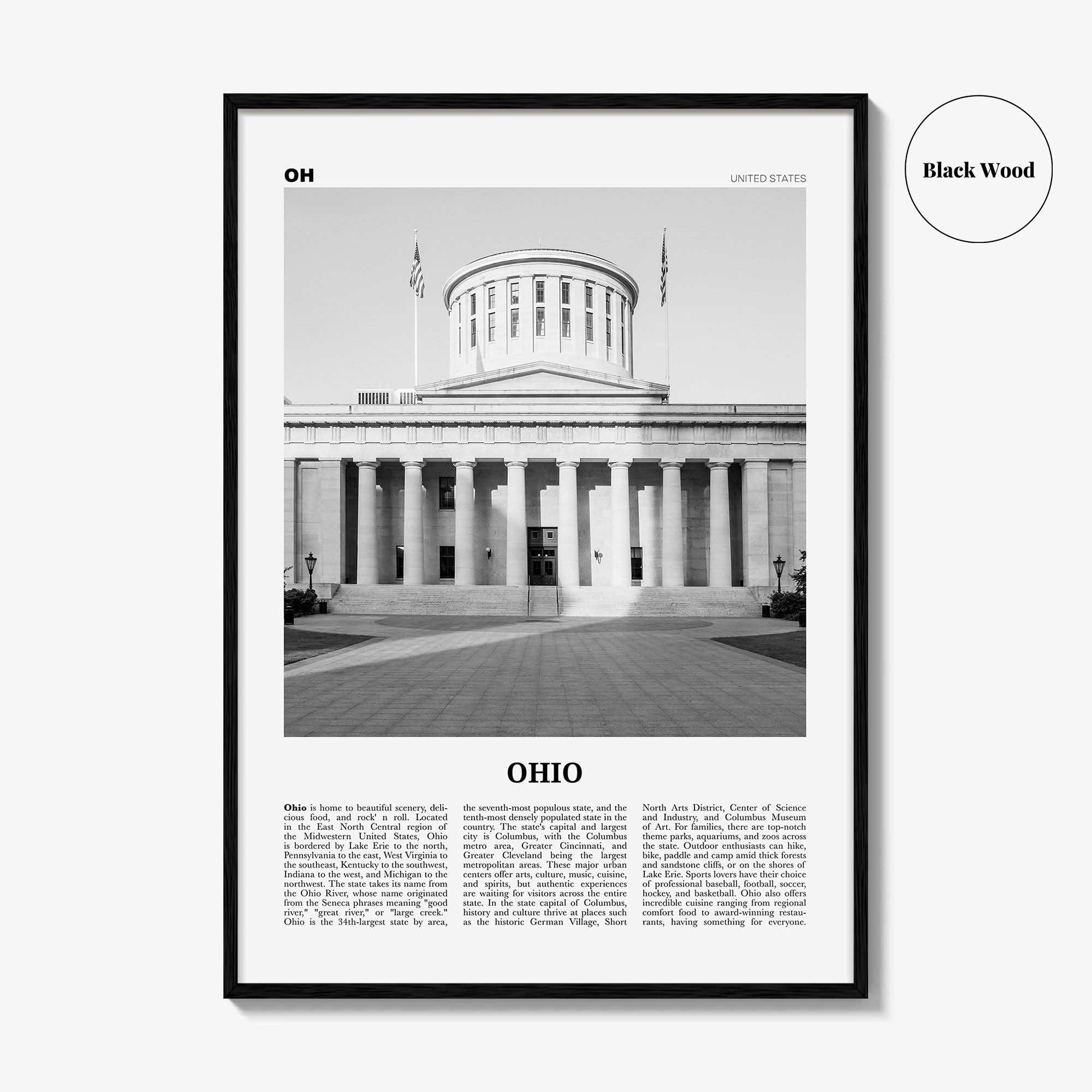Ohio Print Black and White No 2, Ohio Wall Art, Ohio Poster, Ohio Photo, Ohio Wall Decor, USA, United States, North America