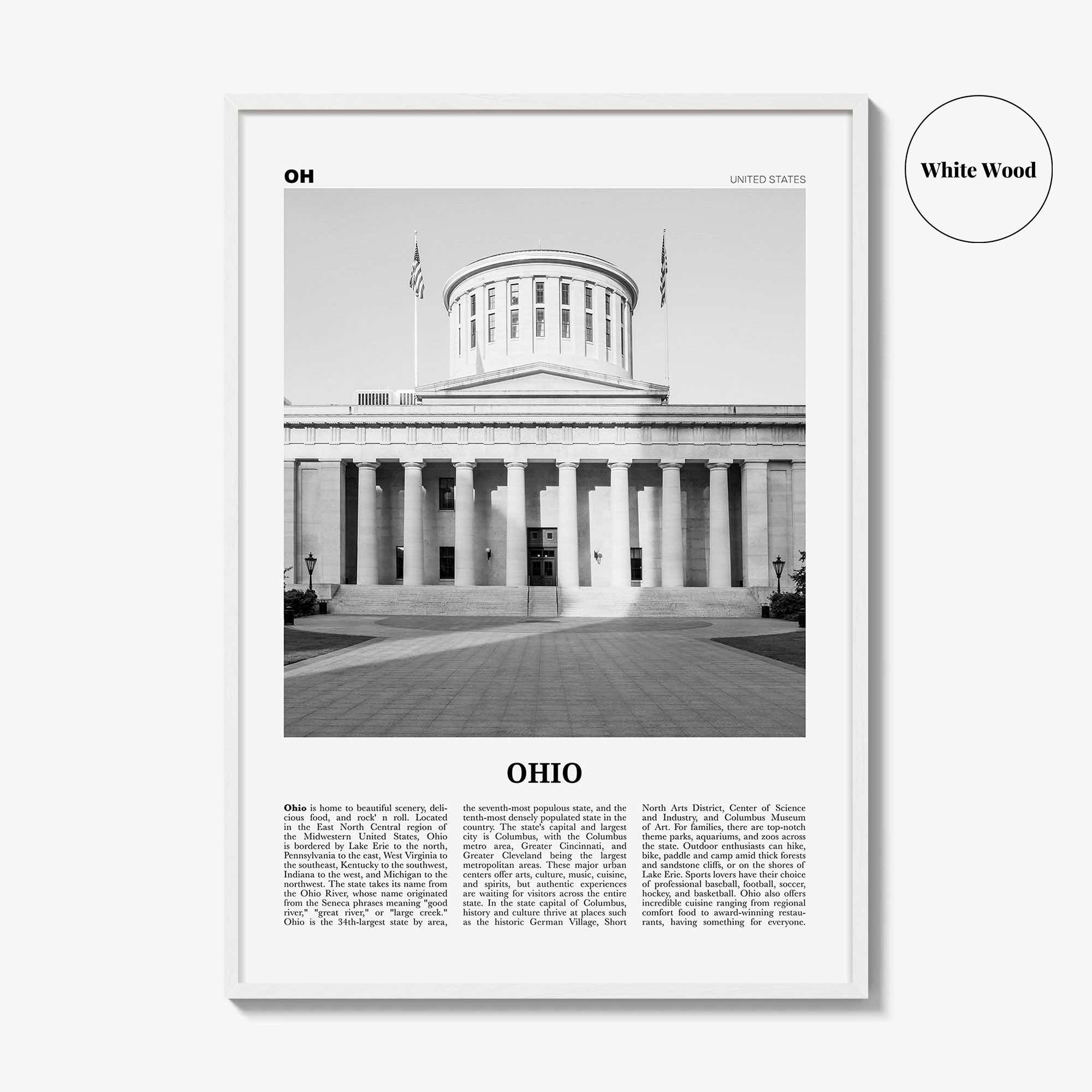 Ohio Print Black and White No 2, Ohio Wall Art, Ohio Poster, Ohio Photo, Ohio Wall Decor, USA, United States, North America