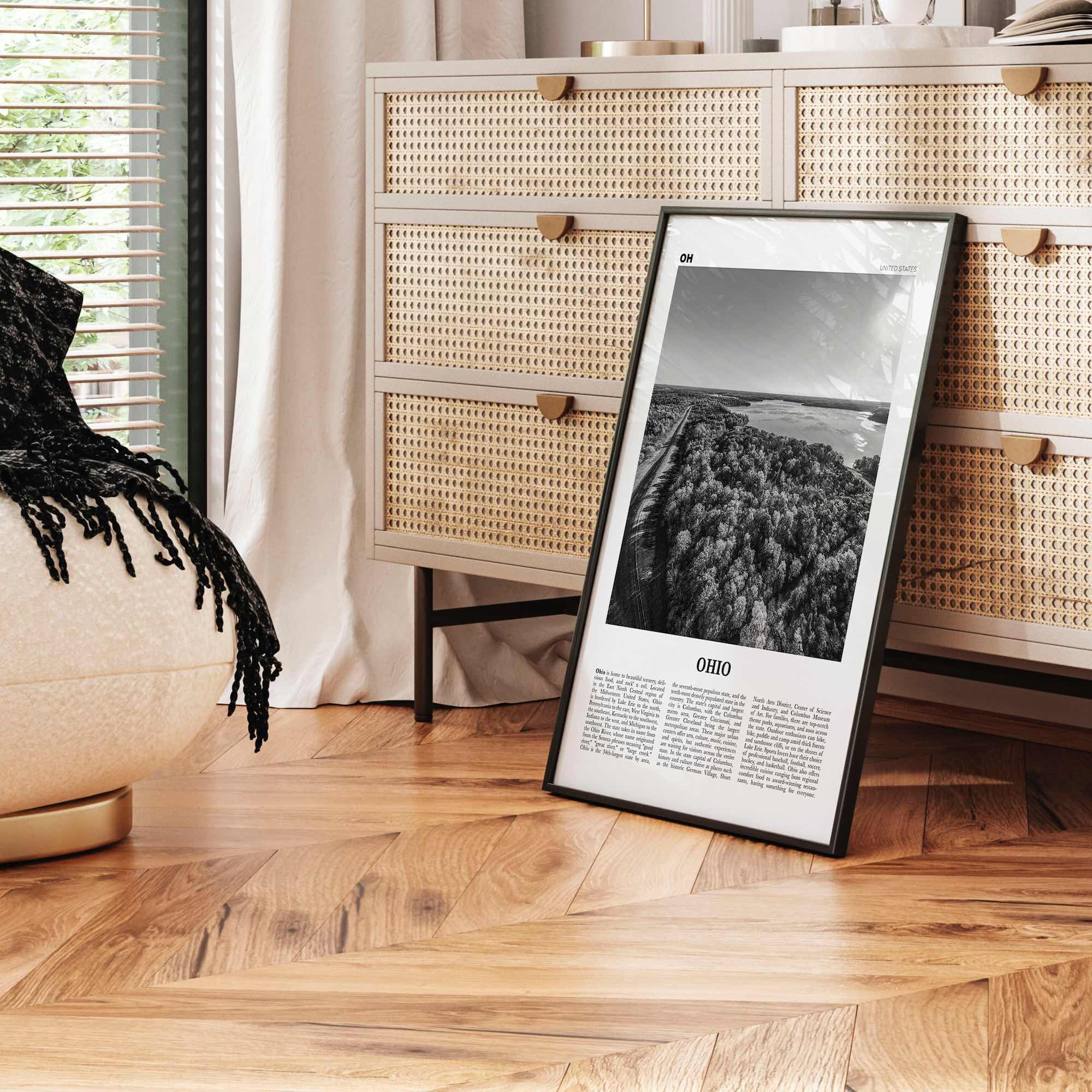 Ohio Print Black and White No 3, Ohio Wall Art, Ohio Poster, Ohio Photo, Ohio Wall Décor, Ohio Map, United States