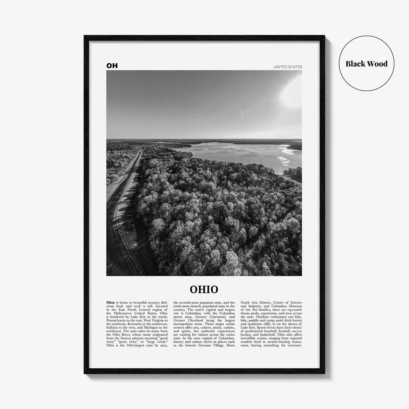 Ohio Print Black and White No 3, Ohio Wall Art, Ohio Poster, Ohio Photo, Ohio Wall Décor, Ohio Map, United States