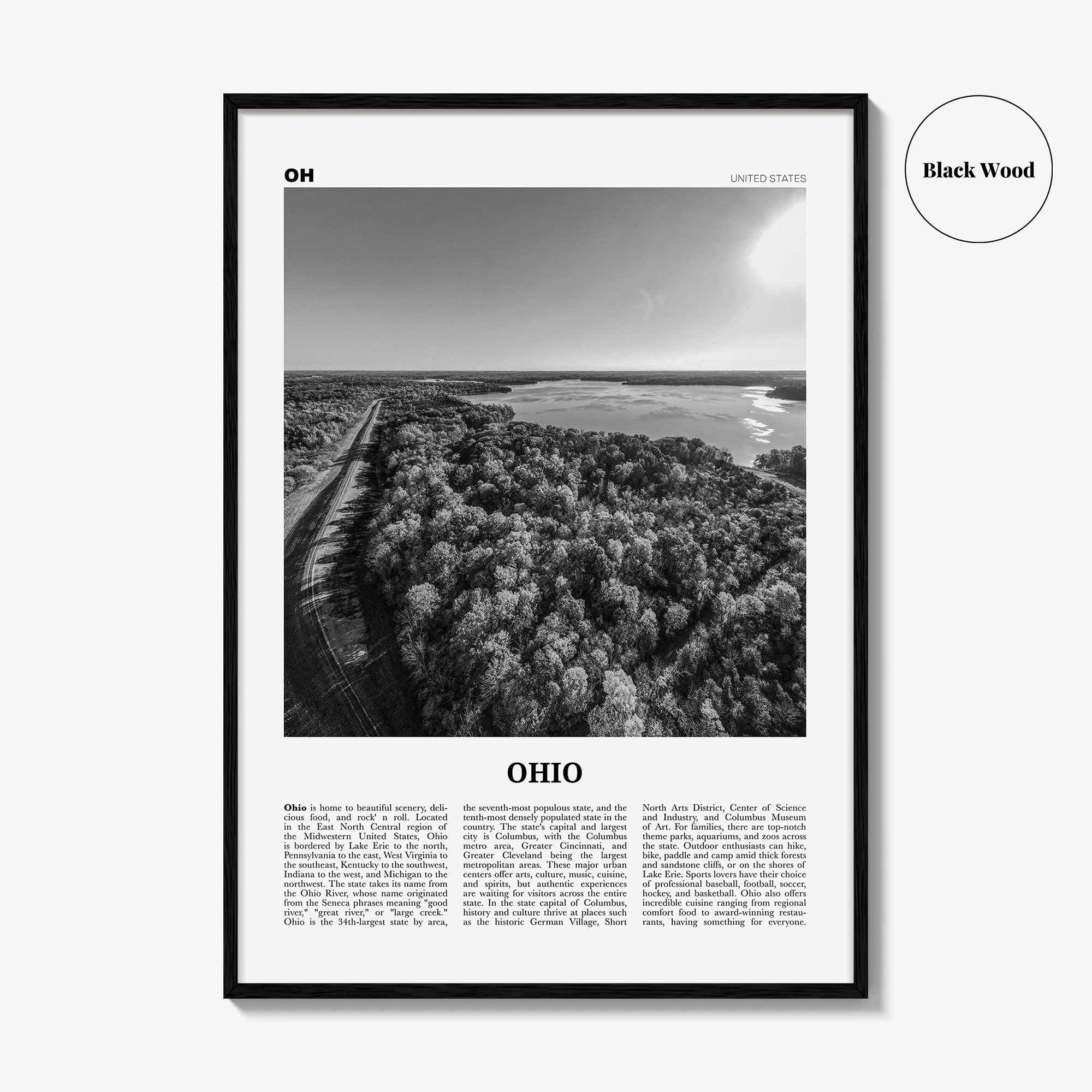 Ohio Print Black and White No 3, Ohio Wall Art, Ohio Poster, Ohio Photo, Ohio Wall Décor, Ohio Map, United States