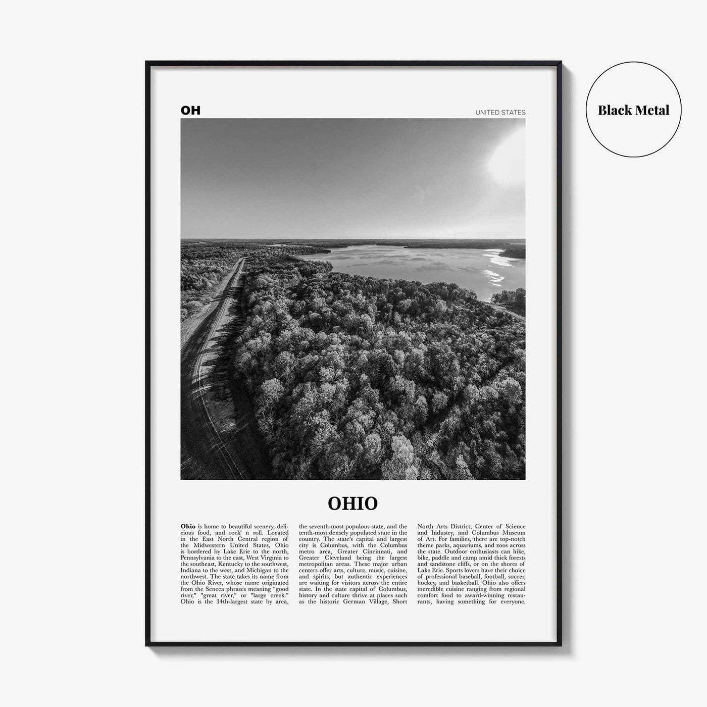 Ohio Print Black and White No 3, Ohio Wall Art, Ohio Poster, Ohio Photo, Ohio Wall Décor, Ohio Map, United States