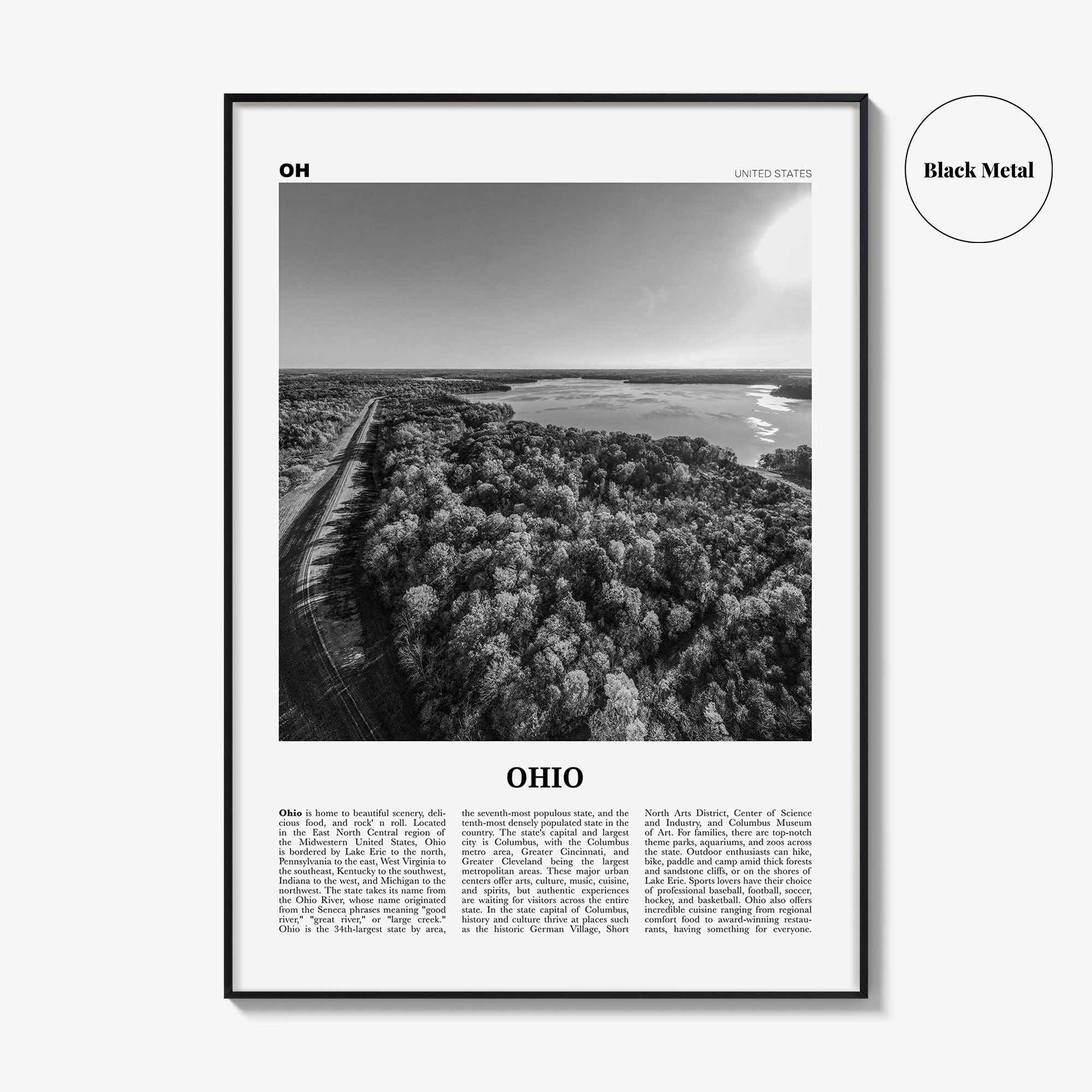 Ohio Print Black and White No 3, Ohio Wall Art, Ohio Poster, Ohio Photo, Ohio Wall Décor, Ohio Map, United States