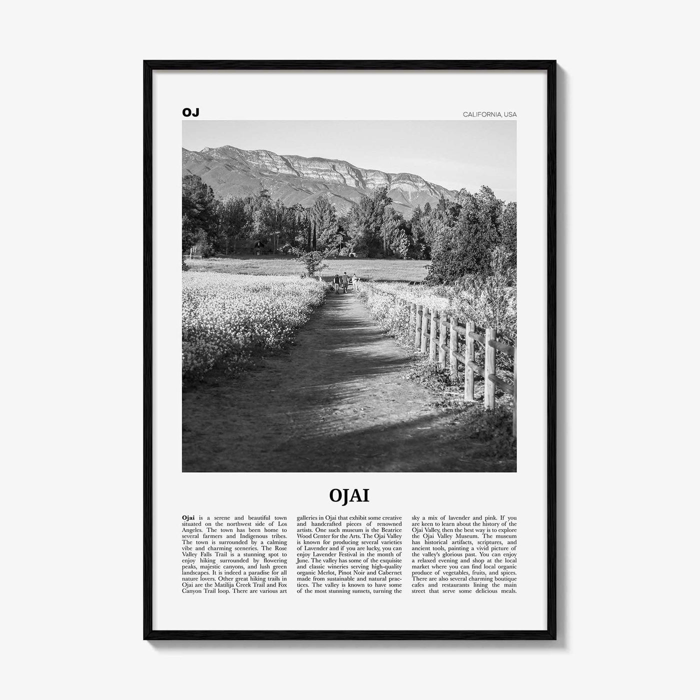 Ojai Print Black and White, Ojai Wall Art, Ojai Poster, Ojai Photo, Ojai Wall Décor, California, USA, United States