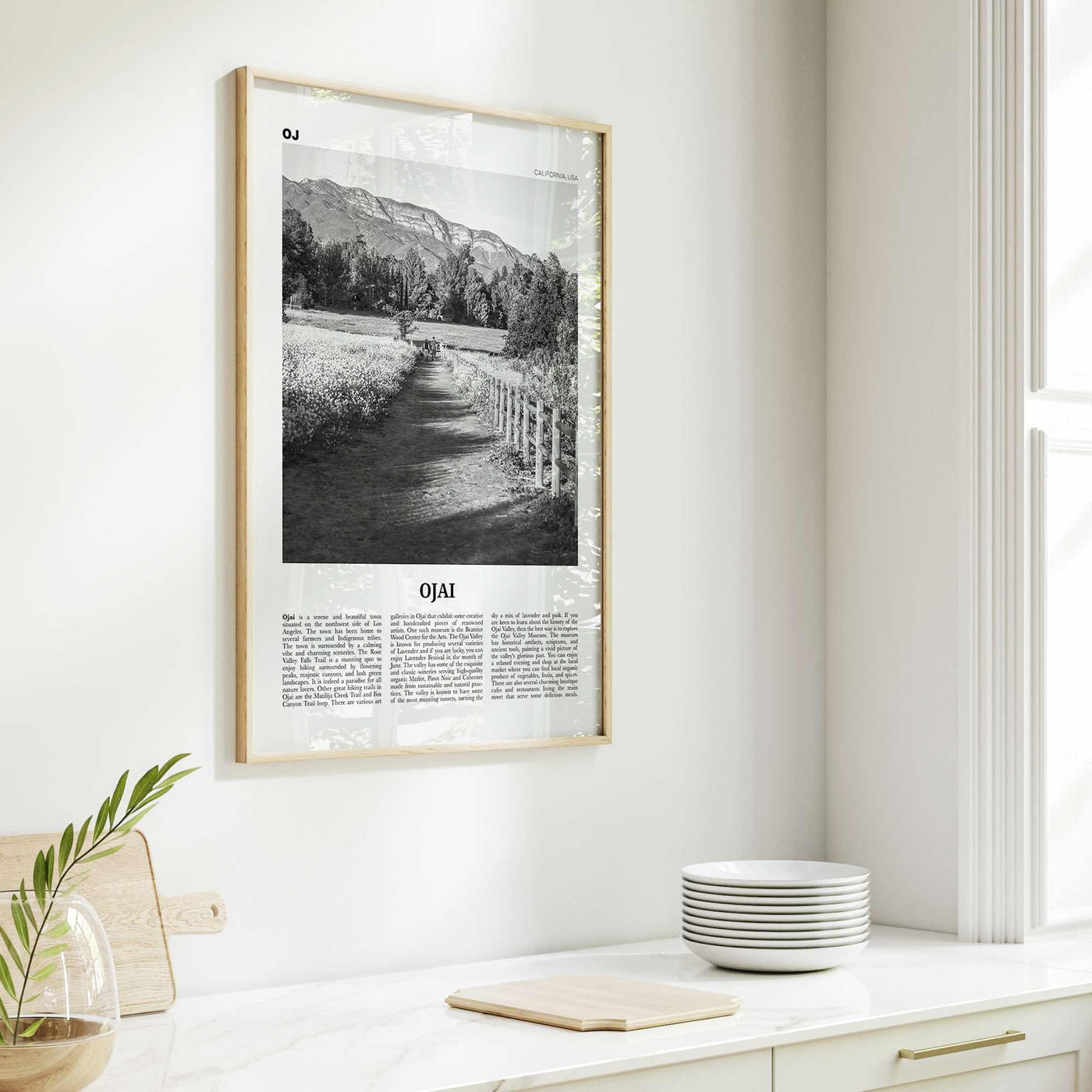 Ojai Print Black and White, Ojai Wall Art, Ojai Poster, Ojai Photo, Ojai Wall Décor, California, USA, United States