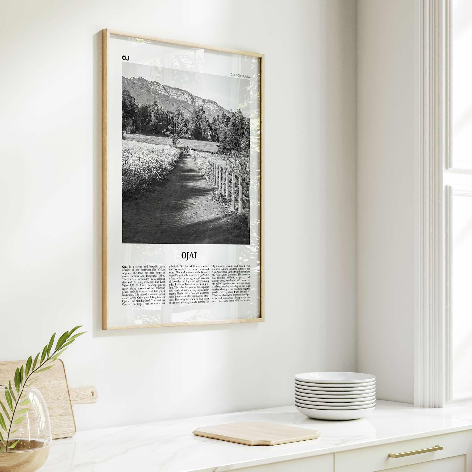 Ojai Print Black and White, Ojai Wall Art, Ojai Poster, Ojai Photo, Ojai Wall Décor, California, USA, United States