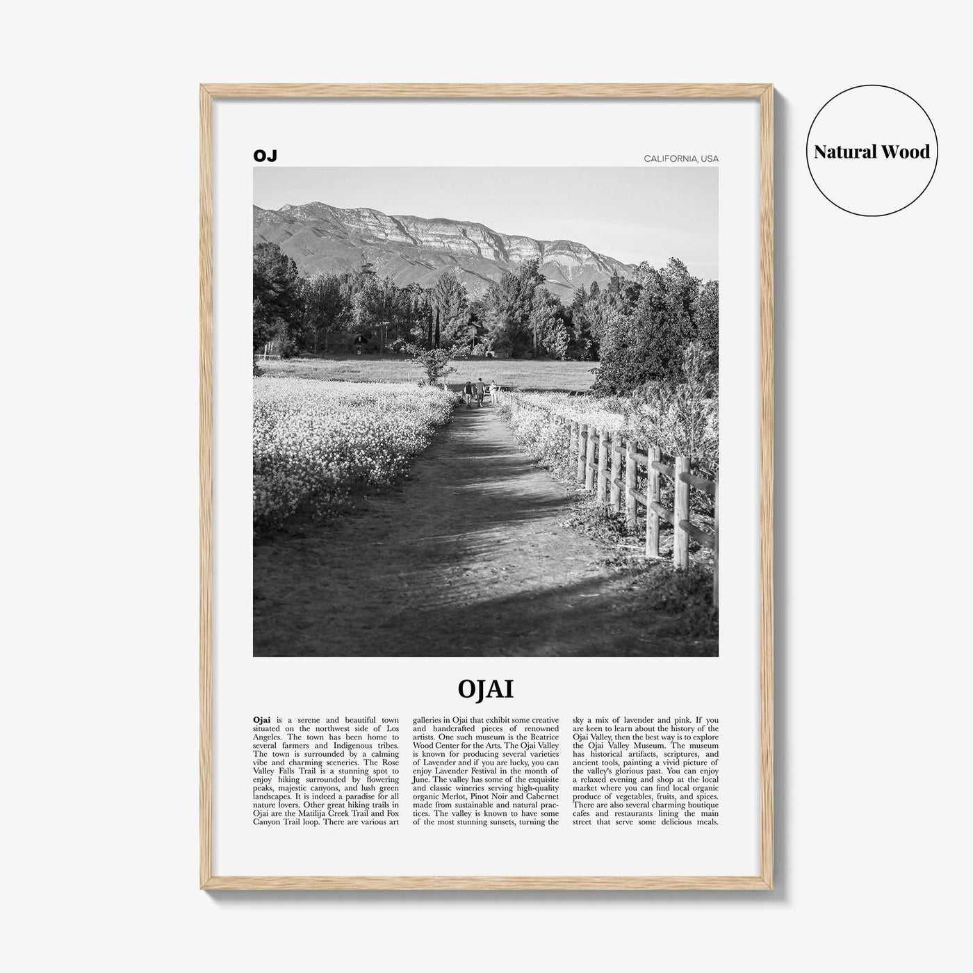 Ojai Print Black and White, Ojai Wall Art, Ojai Poster, Ojai Photo, Ojai Wall Décor, California, USA, United States