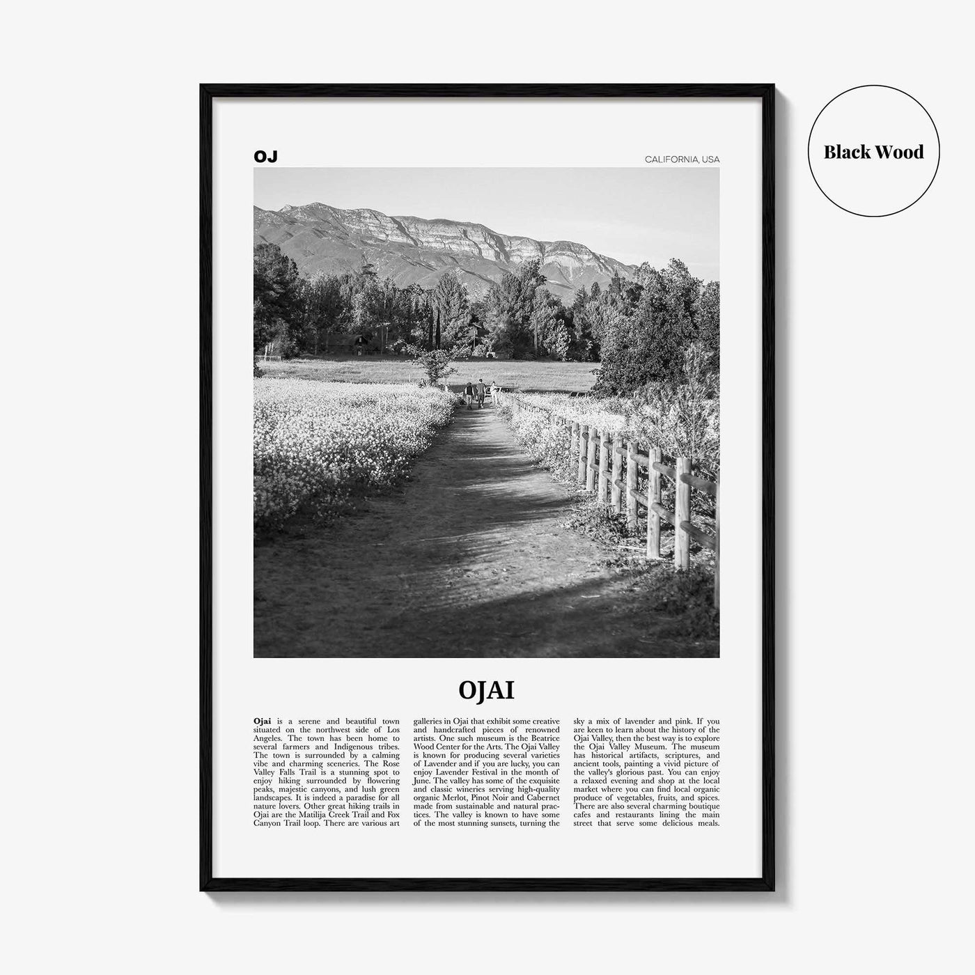 Ojai Print Black and White, Ojai Wall Art, Ojai Poster, Ojai Photo, Ojai Wall Décor, California, USA, United States