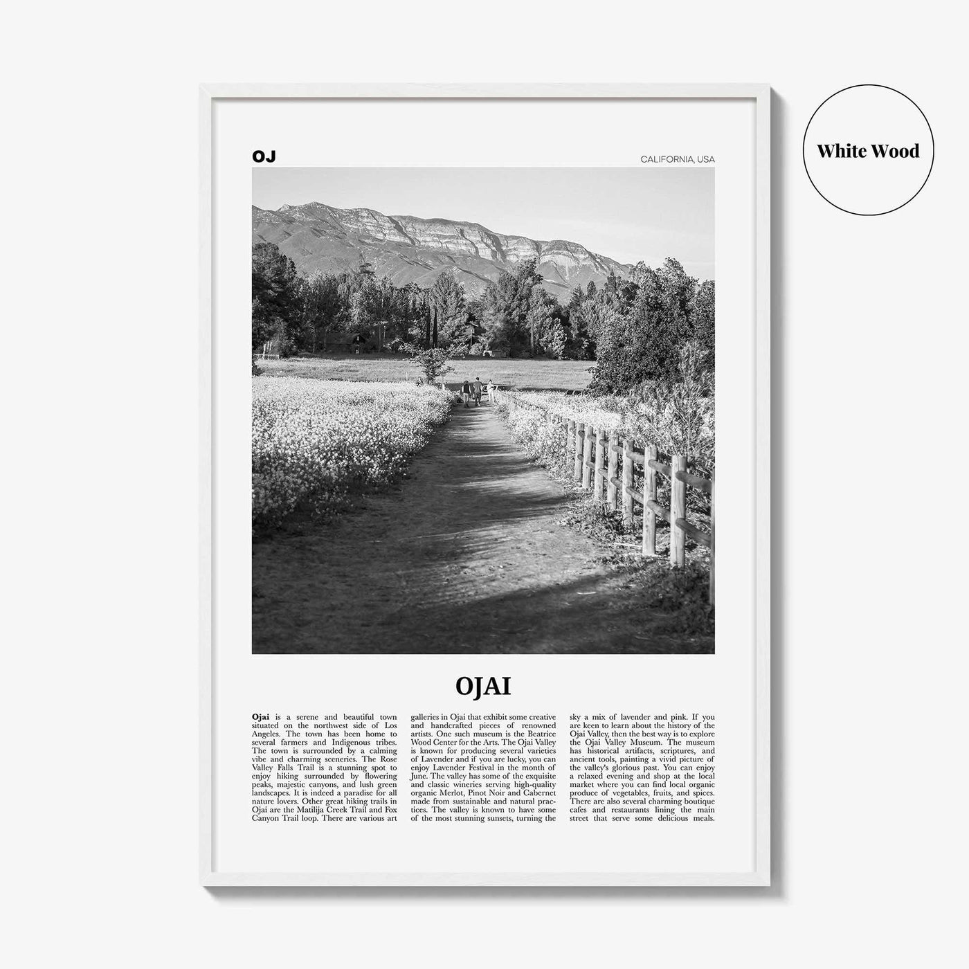 Ojai Print Black and White, Ojai Wall Art, Ojai Poster, Ojai Photo, Ojai Wall Décor, California, USA, United States