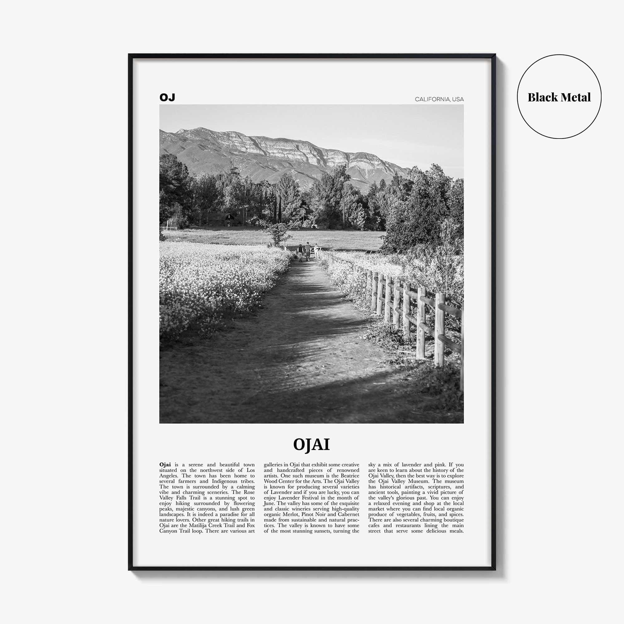 Ojai Print Black and White, Ojai Wall Art, Ojai Poster, Ojai Photo, Ojai Wall Décor, California, USA, United States