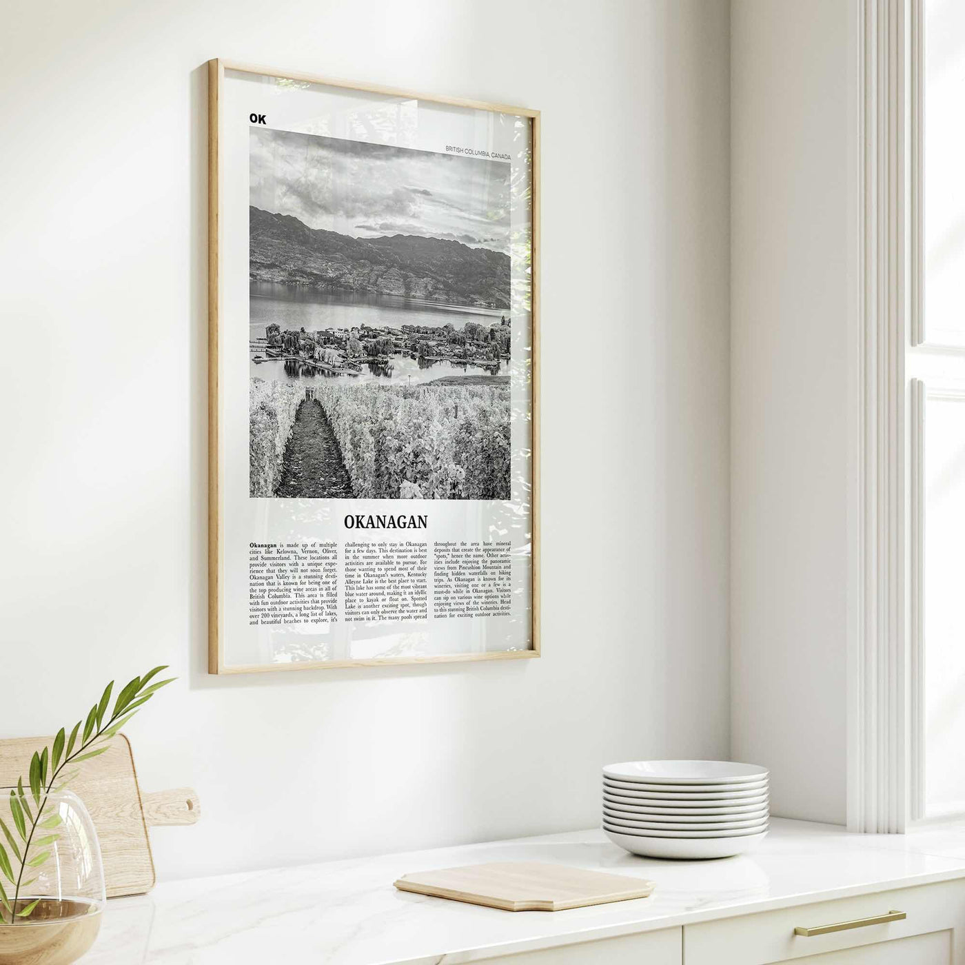 Okanagan Print Black and White, Okanagan Wall Art, Okanagan Poster, Okanagan Photo, Okanagan Décor, Okanagan Map, British Columbia, Canada