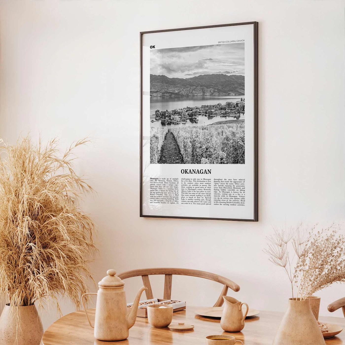 Okanagan Print Black and White, Okanagan Wall Art, Okanagan Poster, Okanagan Photo, Okanagan Décor, Okanagan Map, British Columbia, Canada