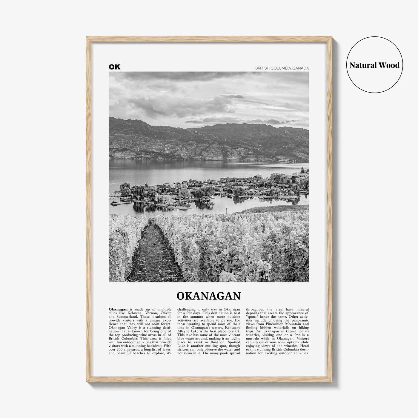 Okanagan Print Black and White, Okanagan Wall Art, Okanagan Poster, Okanagan Photo, Okanagan Décor, Okanagan Map, British Columbia, Canada