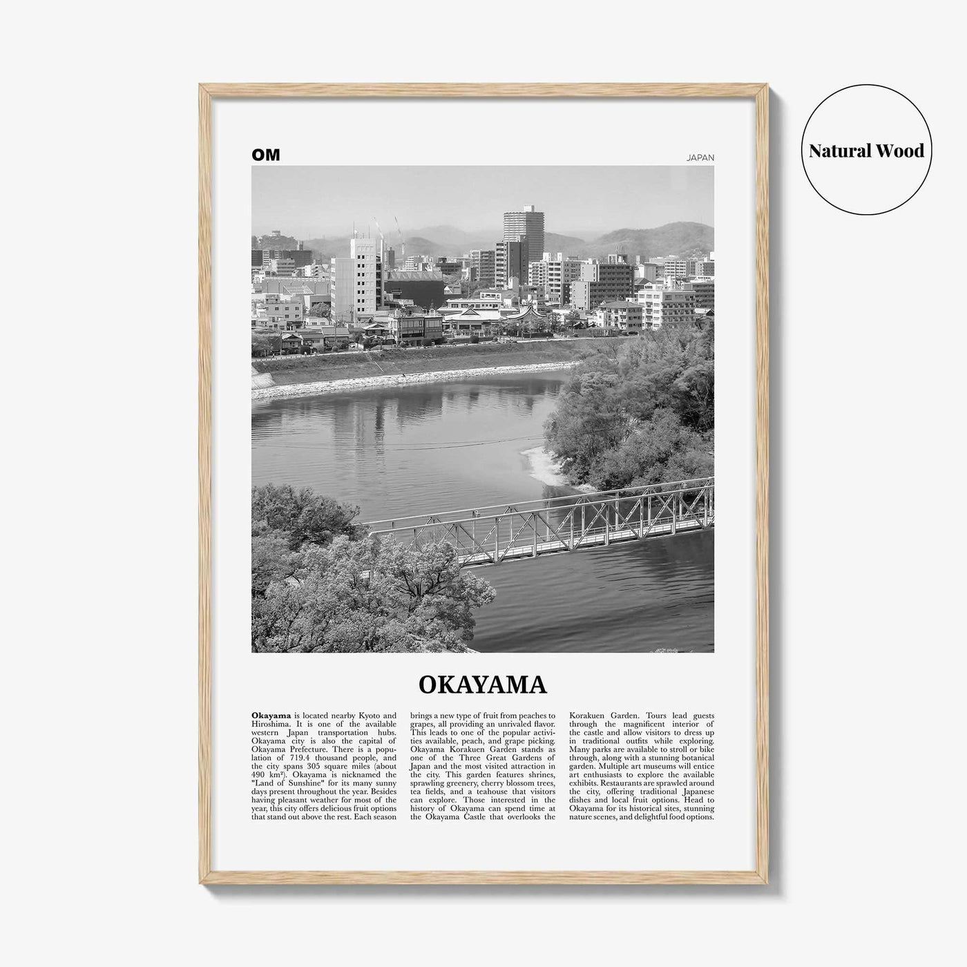 Okayama Print Black and White, Okayama Wall Art, Okayama Poster, Okayama Photo, Okayama Wall Décor, Okayama Map, Japan