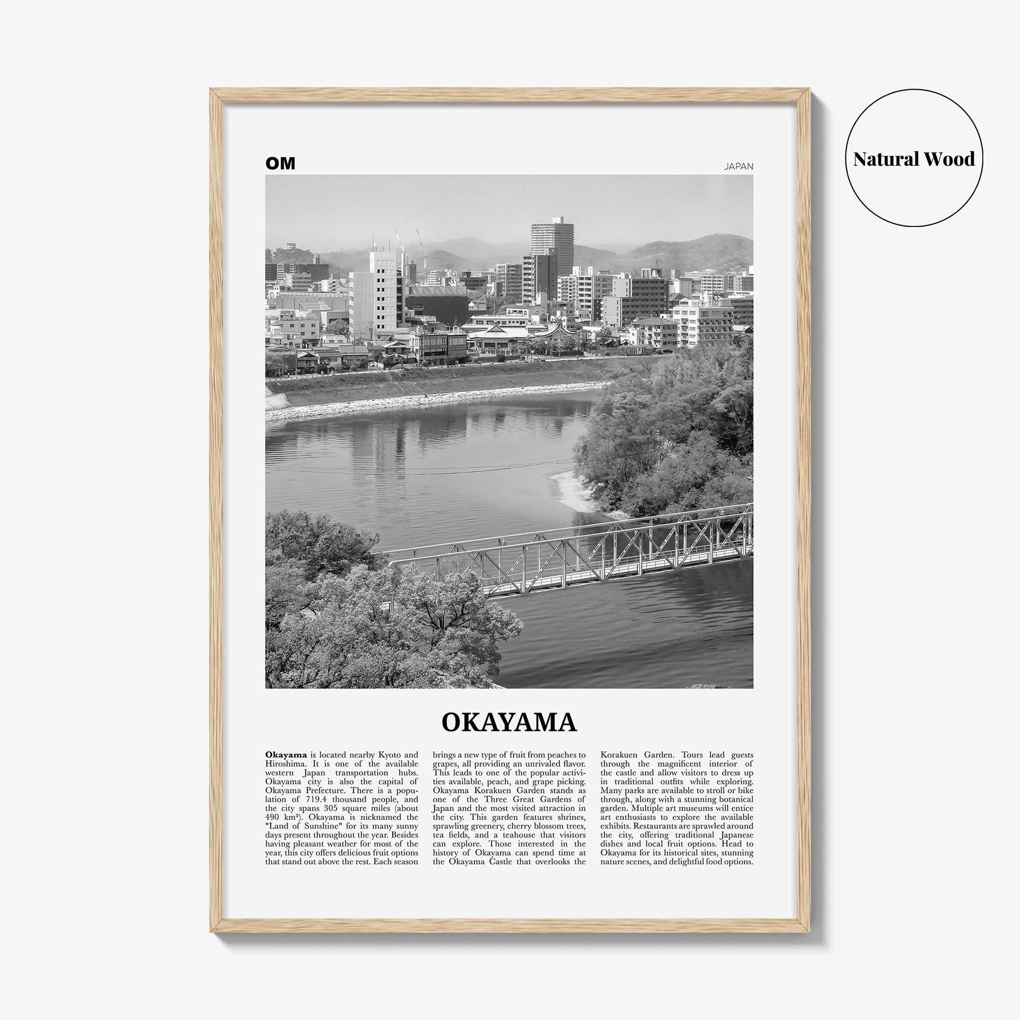 Okayama Print Black and White, Okayama Wall Art, Okayama Poster, Okayama Photo, Okayama Wall Décor, Okayama Map, Japan