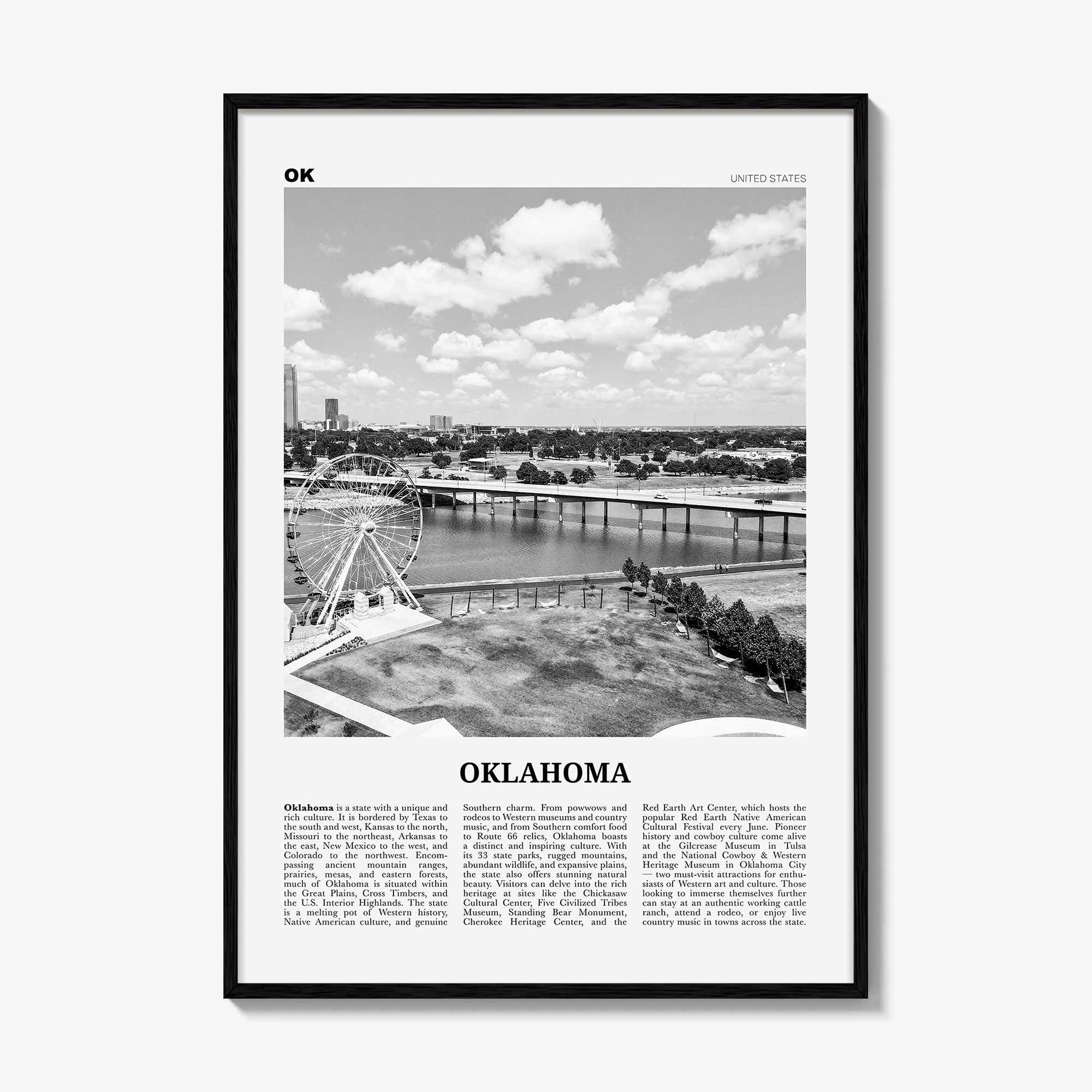 Oklahoma Print Black and White No 1, Oklahoma Wall Art, Oklahoma Poster, Oklahoma Photo, Oklahoma Wall Decor, USA, United States