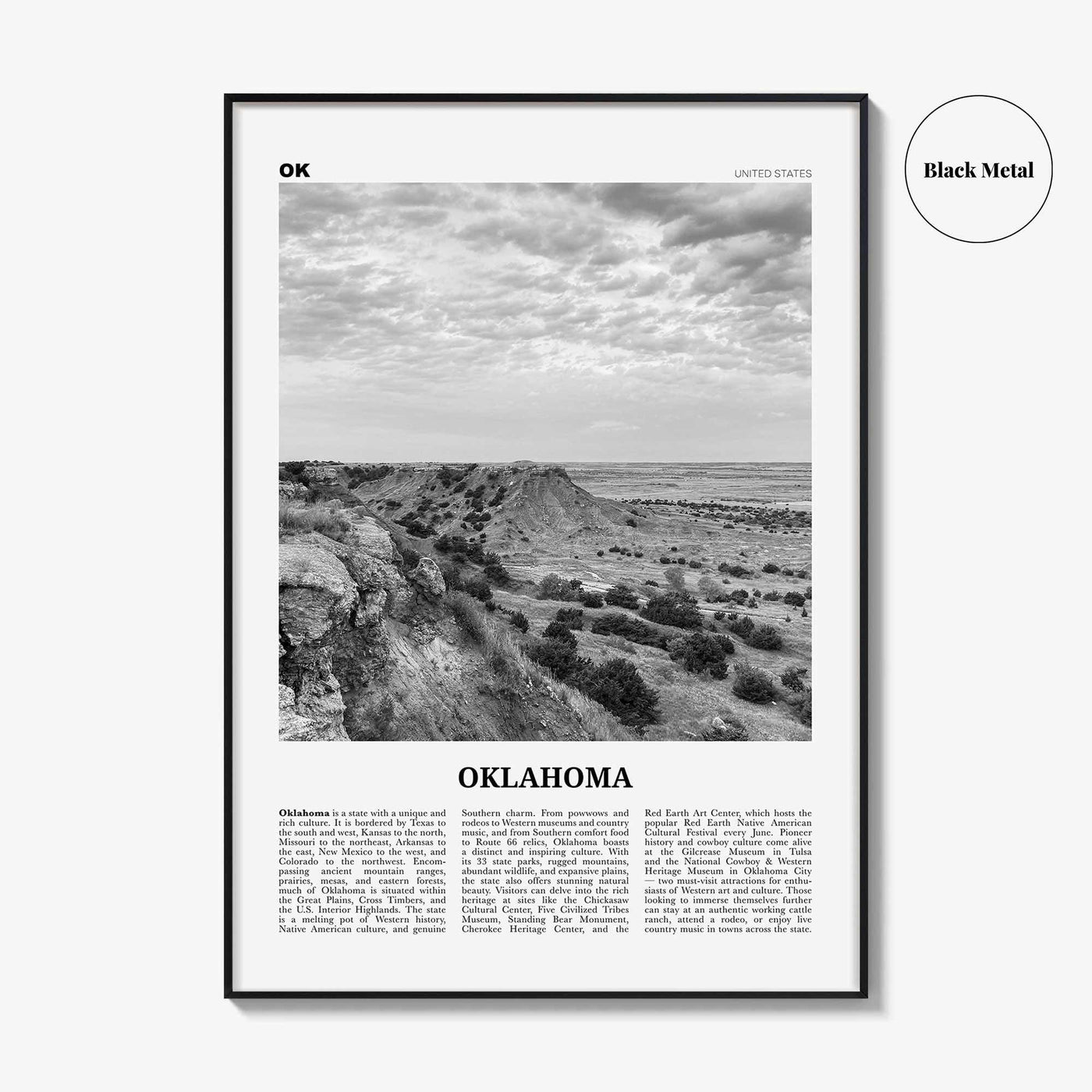 Oklahoma Print Black and White No 2, Oklahoma Wall Art, Oklahoma Poster, Oklahoma Photo, Oklahoma Wall Décor, Oklahoma Map, United States