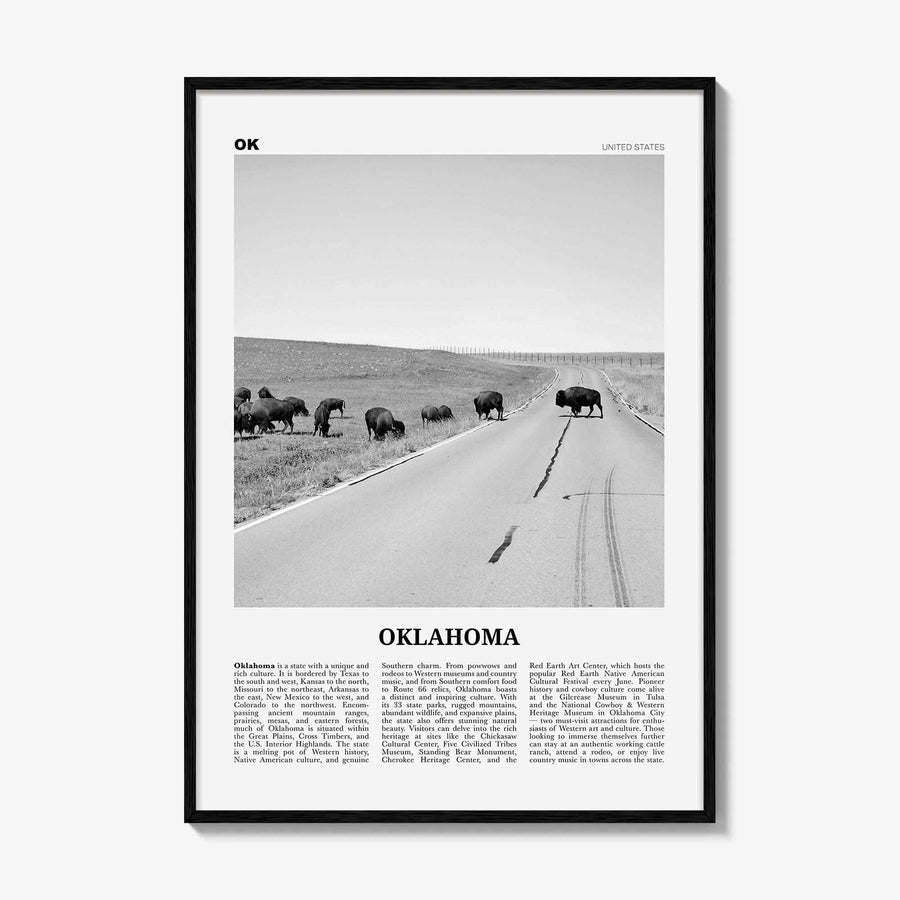 Oklahoma Print Black and White No 3, Oklahoma Wall Art, Oklahoma Poster, Oklahoma Photo, Oklahoma Wall Décor, Oklahoma Map, United States