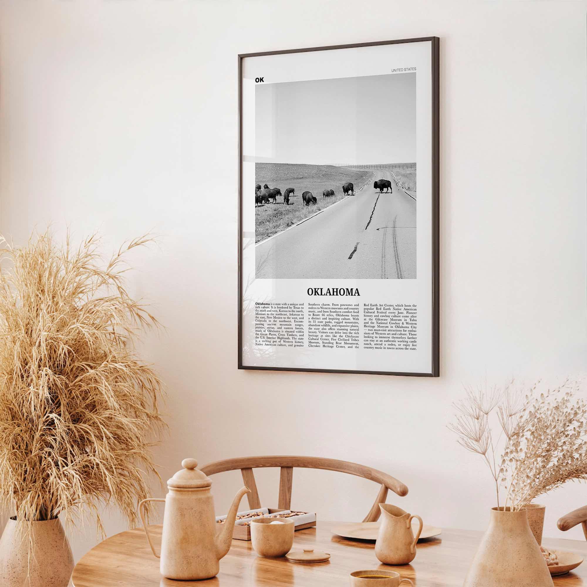 Oklahoma Print Black and White No 3, Oklahoma Wall Art, Oklahoma Poster, Oklahoma Photo, Oklahoma Wall Décor, Oklahoma Map, United States