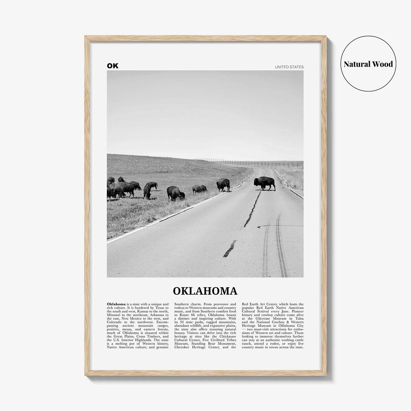 Oklahoma Print Black and White No 3, Oklahoma Wall Art, Oklahoma Poster, Oklahoma Photo, Oklahoma Wall Décor, Oklahoma Map, United States