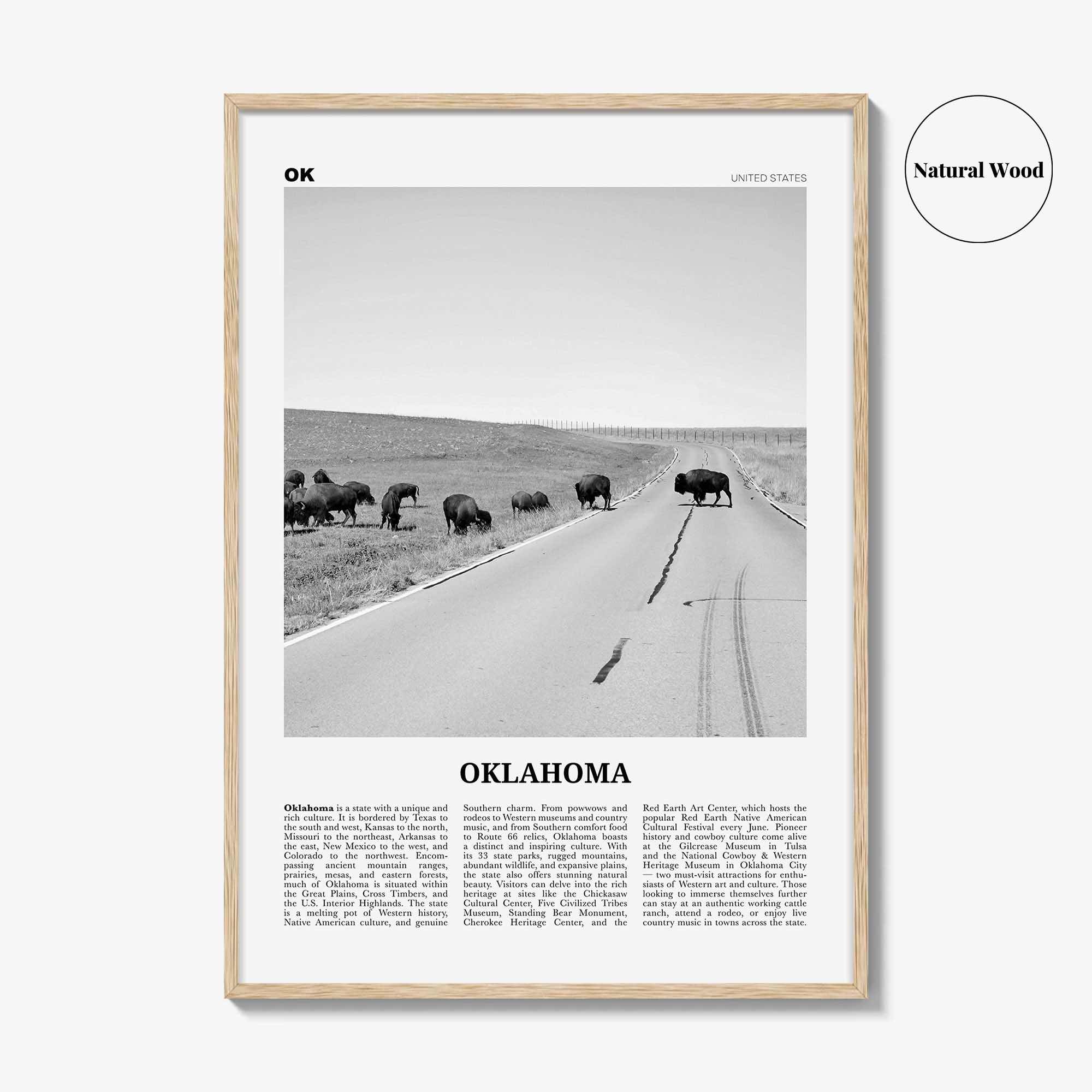 Oklahoma Print Black and White No 3, Oklahoma Wall Art, Oklahoma Poster, Oklahoma Photo, Oklahoma Wall Décor, Oklahoma Map, United States