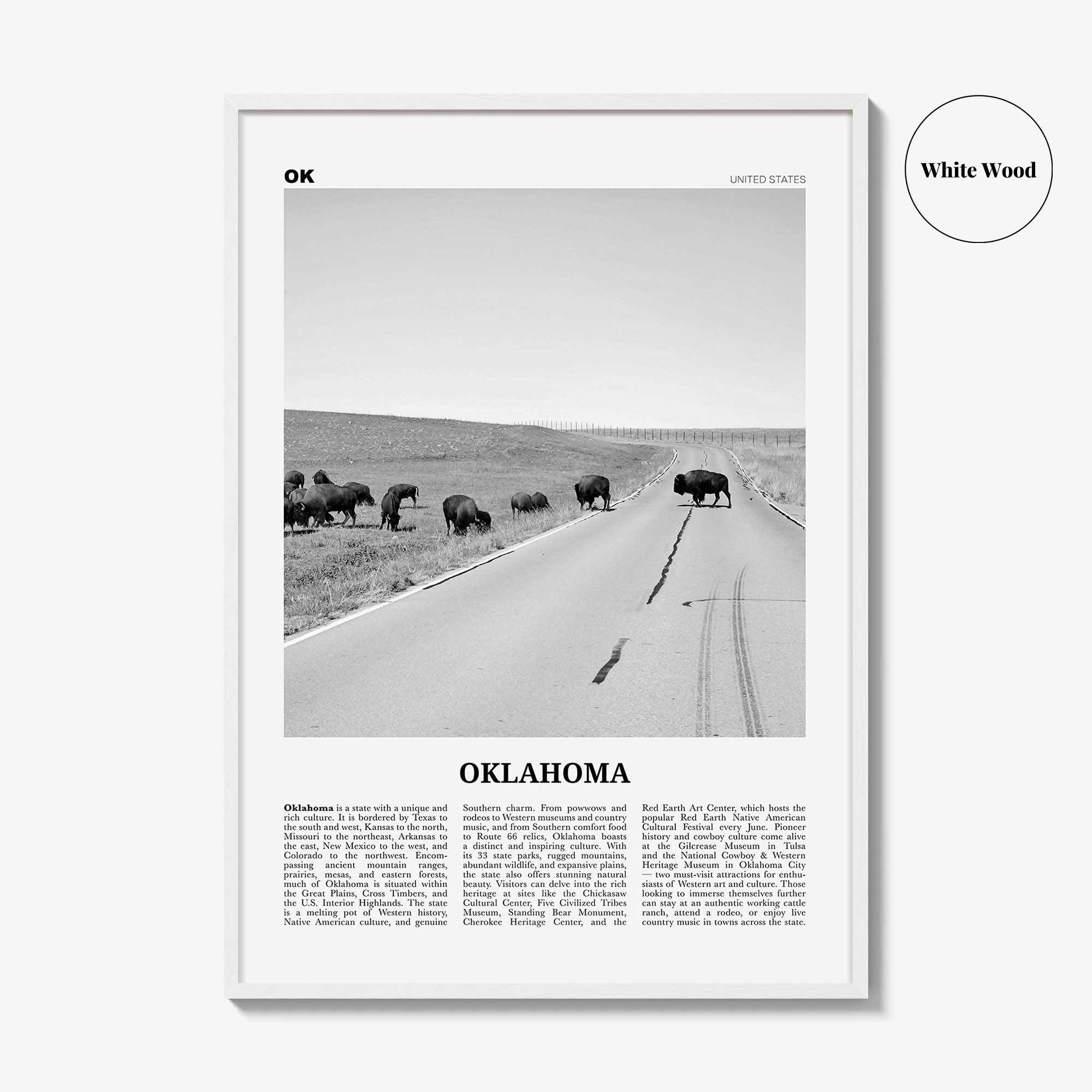 Oklahoma Print Black and White No 3, Oklahoma Wall Art, Oklahoma Poster, Oklahoma Photo, Oklahoma Wall Décor, Oklahoma Map, United States