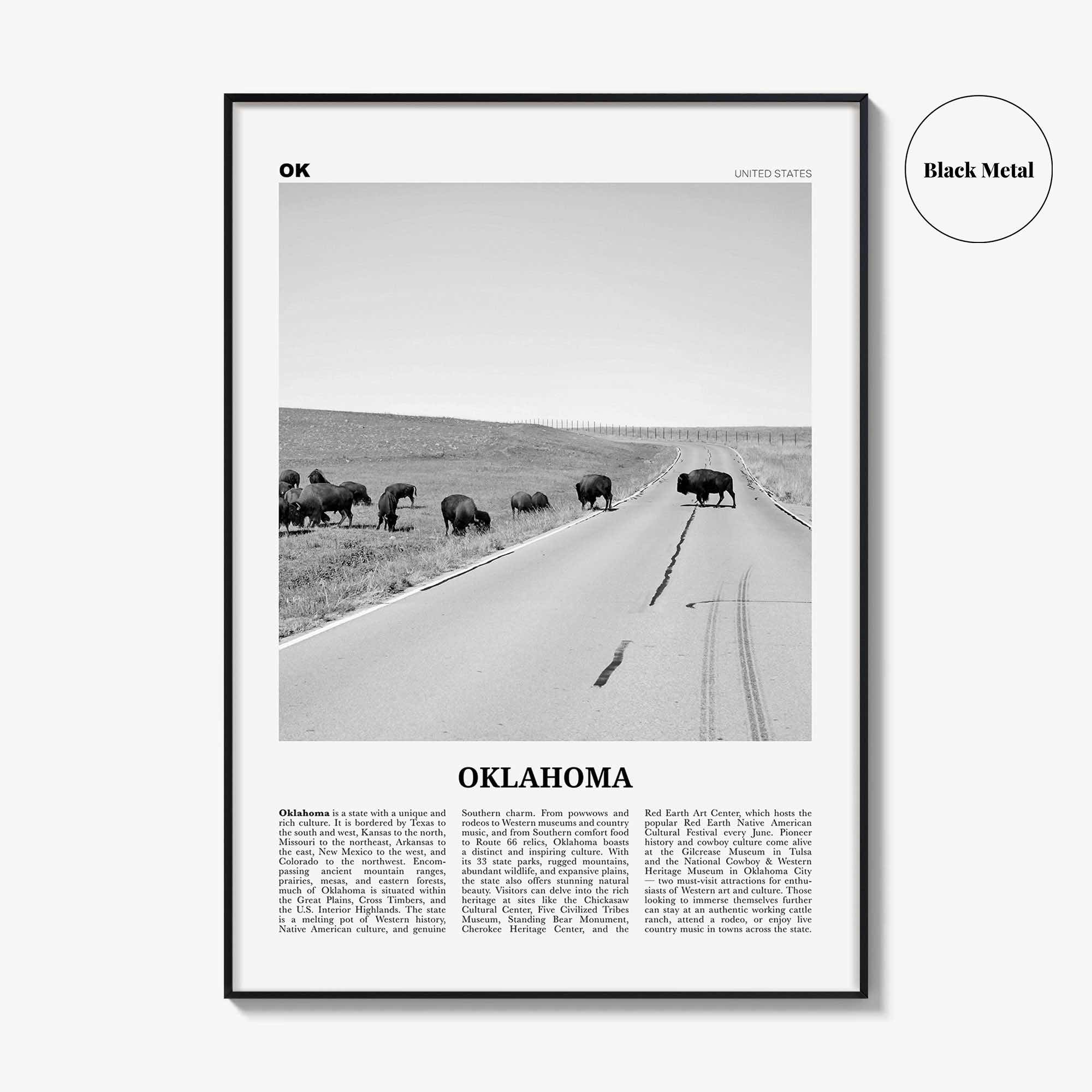 Oklahoma Print Black and White No 3, Oklahoma Wall Art, Oklahoma Poster, Oklahoma Photo, Oklahoma Wall Décor, Oklahoma Map, United States