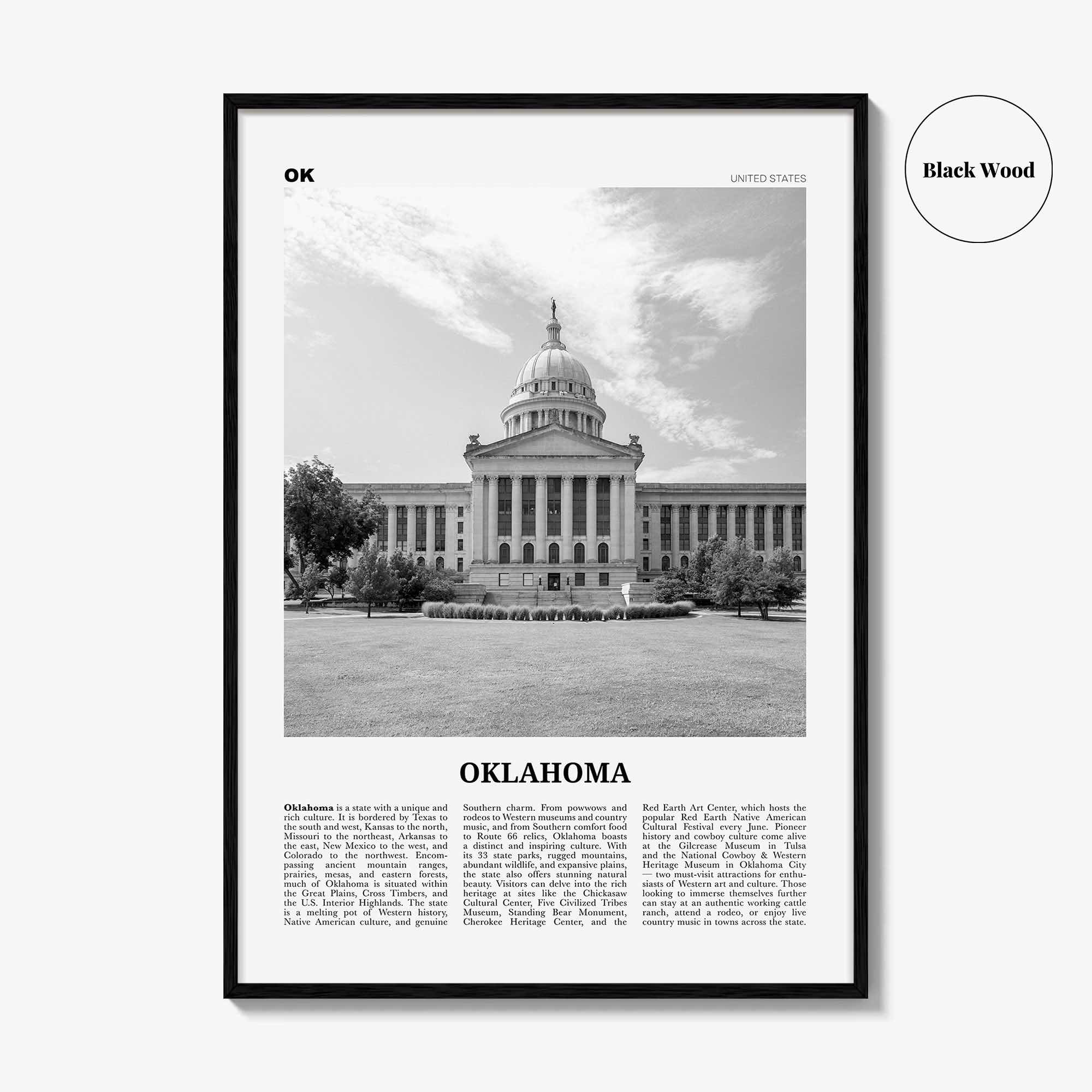 Oklahoma Print Black and White No 4, Oklahoma Wall Art, Oklahoma Poster, Oklahoma Photo, Oklahoma Wall Decor, USA, United States, America