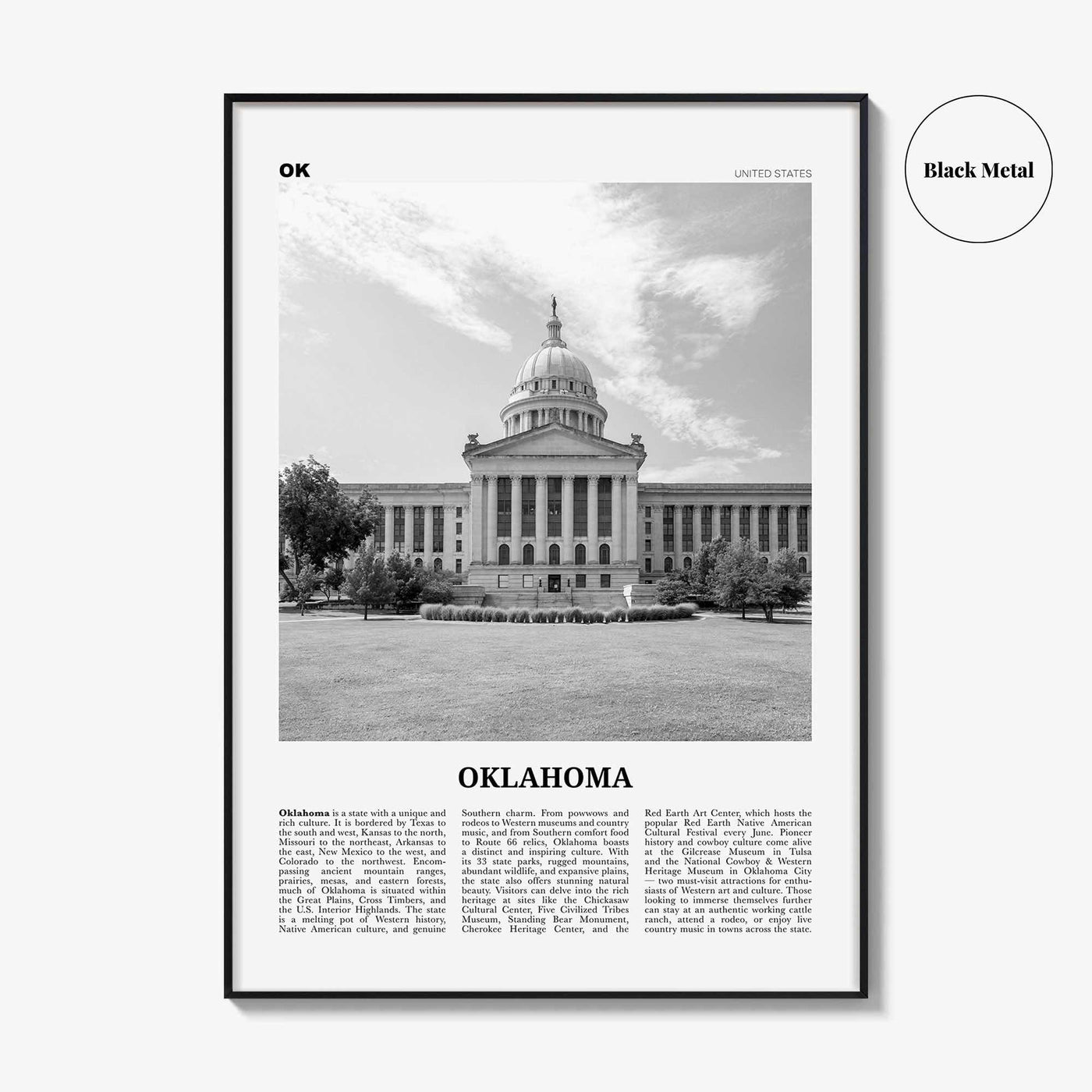 Oklahoma Print Black and White No 4, Oklahoma Wall Art, Oklahoma Poster, Oklahoma Photo, Oklahoma Wall Decor, USA, United States, America