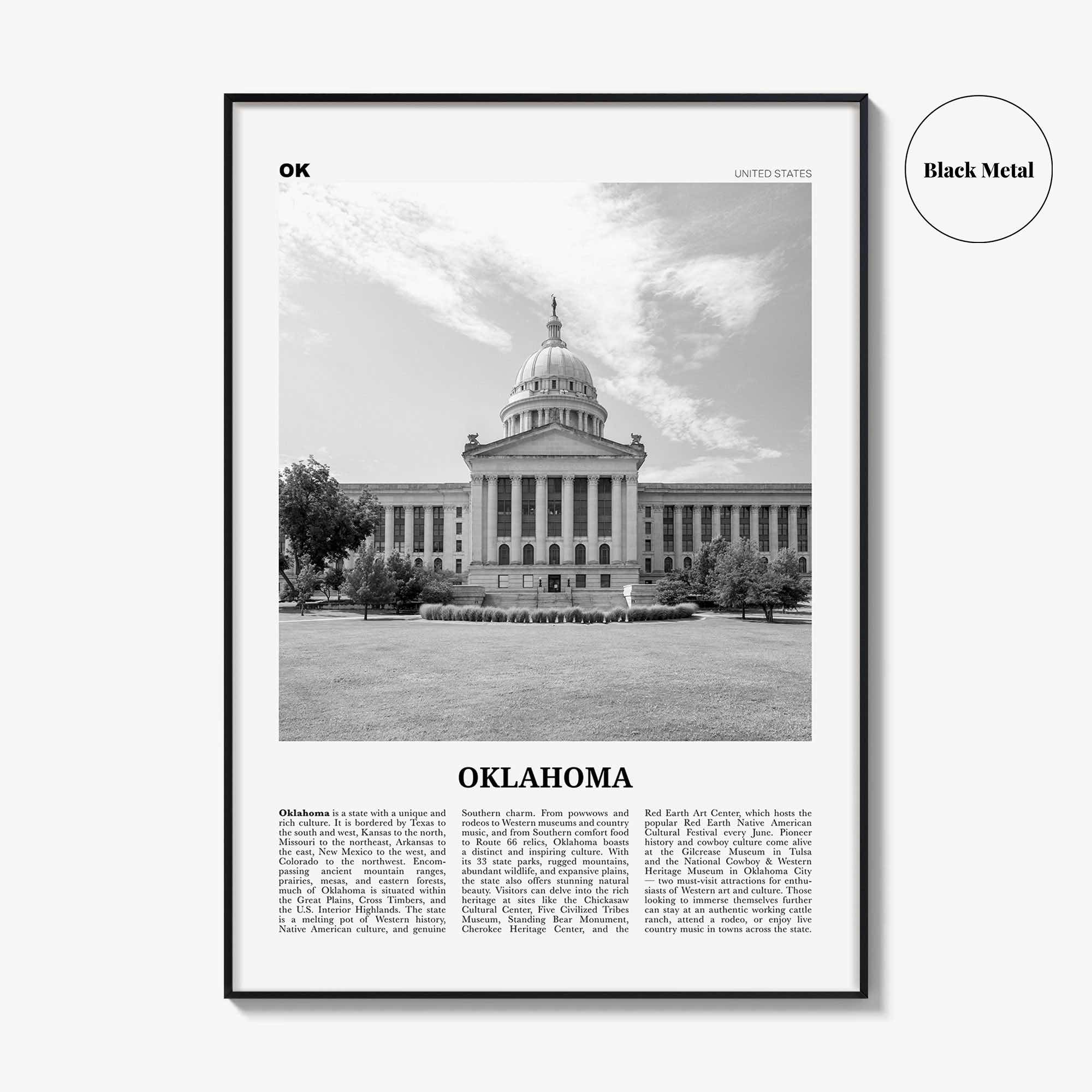 Oklahoma Print Black and White No 4, Oklahoma Wall Art, Oklahoma Poster, Oklahoma Photo, Oklahoma Wall Decor, USA, United States, America
