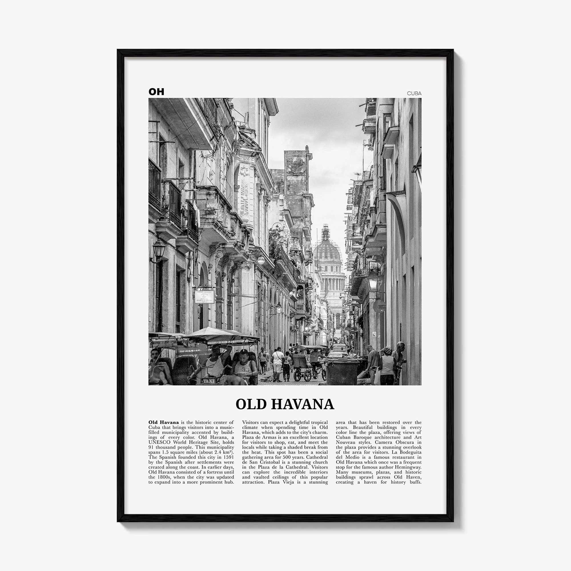 Old Havana Print Black and White, Old Havana Wall Art, Old Havana Poster, Old Havana Photo, Old Havana Wall Décor, Old Havana Map, Cuba