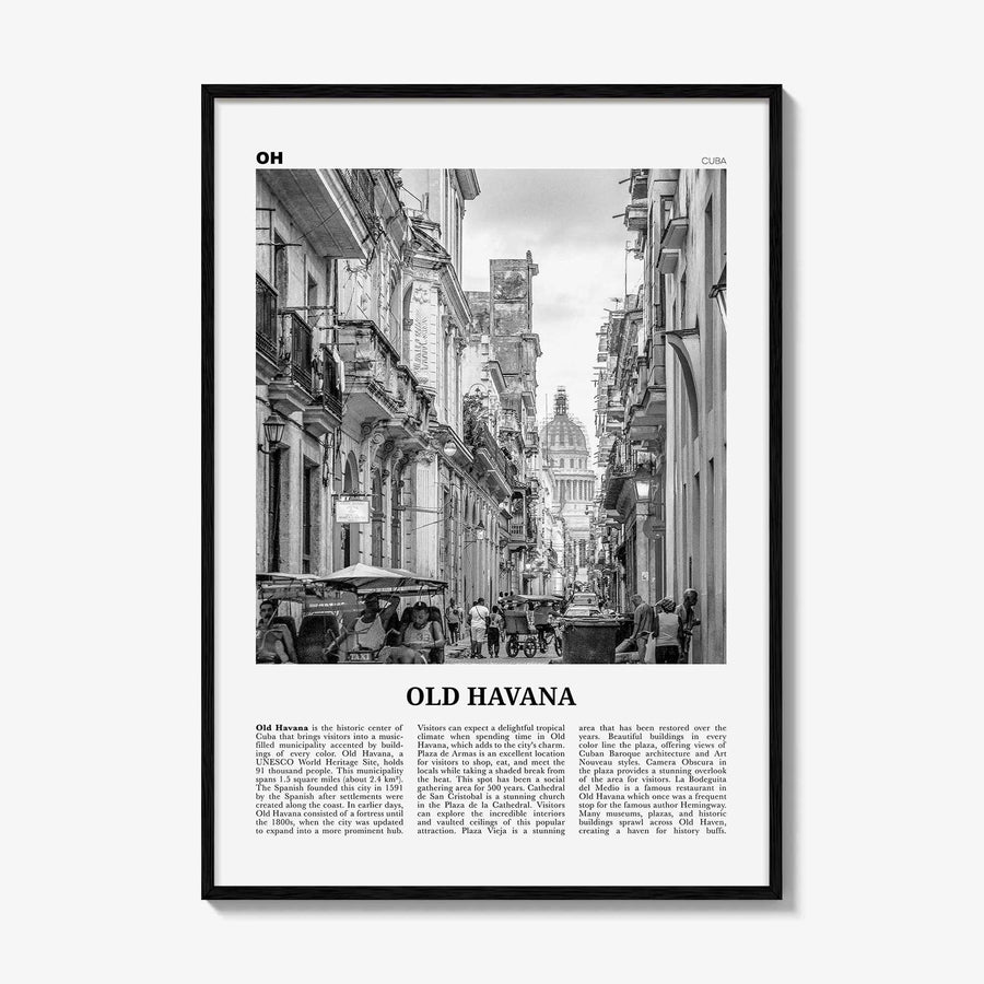 Old Havana Print Black and White, Old Havana Wall Art, Old Havana Poster, Old Havana Photo, Old Havana Wall Décor, Old Havana Map, Cuba